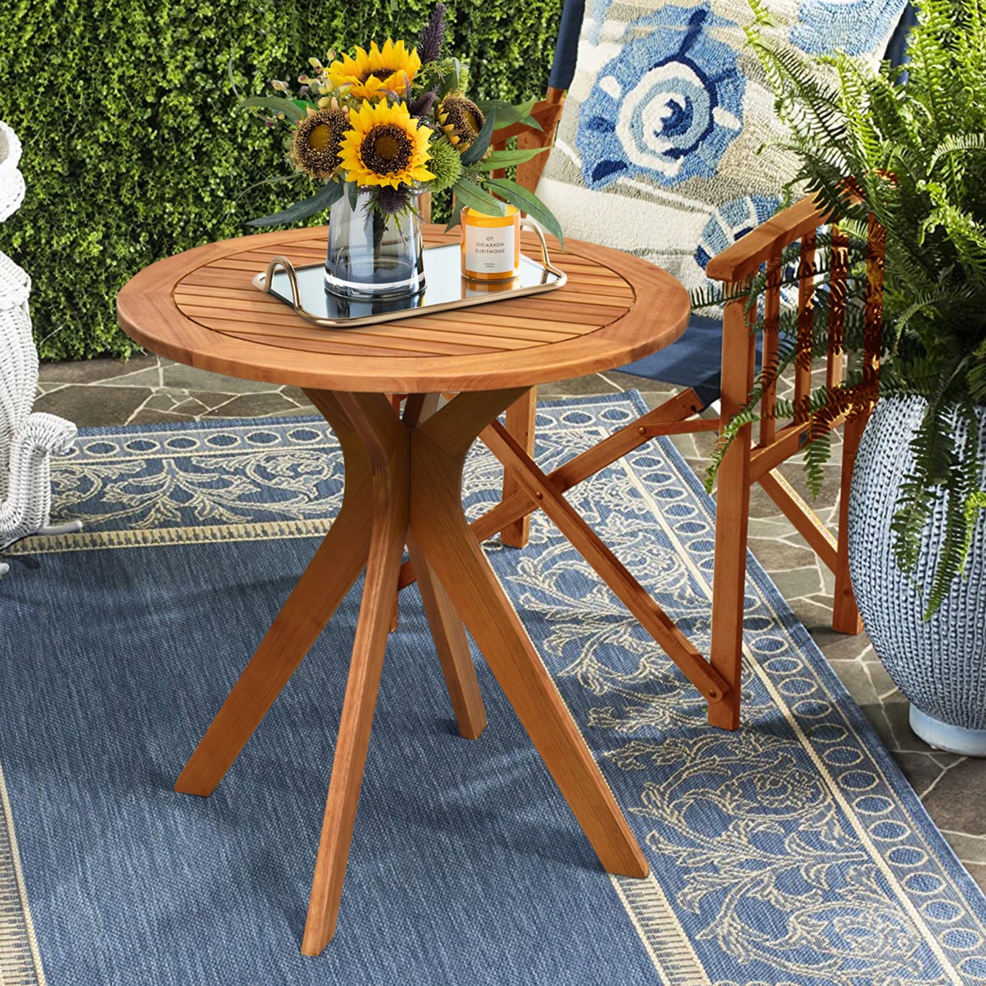 Costway 27'' Outdoor Round Table Solid Wood Coffee Side Bistro Table In Outdoor Half Round Coffee Tables (View 2 of 20)