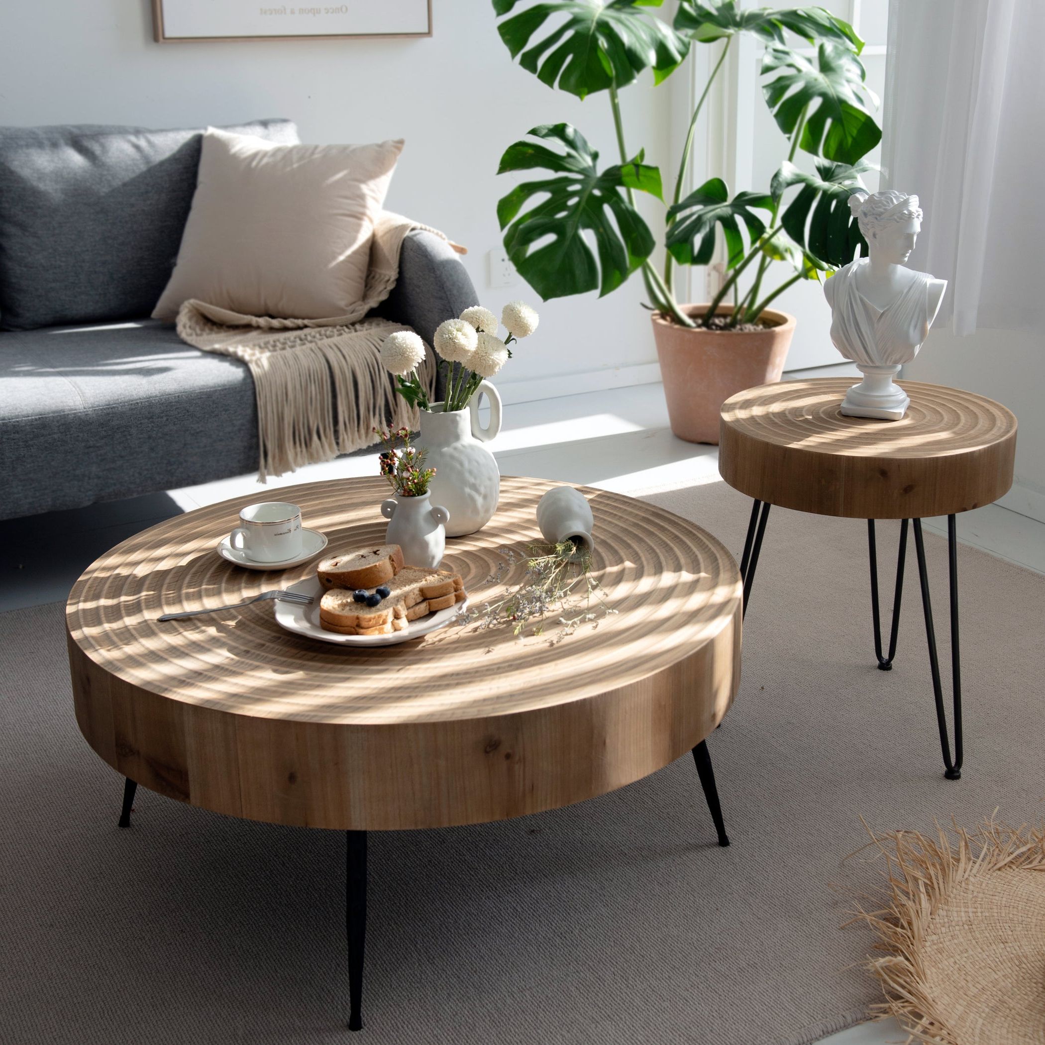 Cozayh 2 Piece Modern Farmhouse Living Room Coffee Table Set, Round Intended For Living Room Farmhouse Coffee Tables (View 10 of 20)