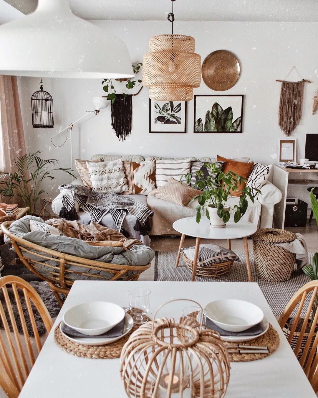 Cozy Living Room With White Interior And Bohemian Style Is Cute And Intended For Cozy Castle Boho Living Room Tables (Gallery 8 of 20)