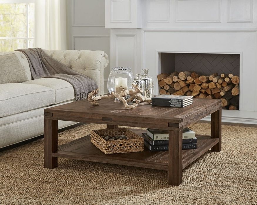 Distressed Rustic Modern Natural Solid Acacia Wood Square Coffee Table With Brown Rustic Coffee Tables (Gallery 6 of 20)