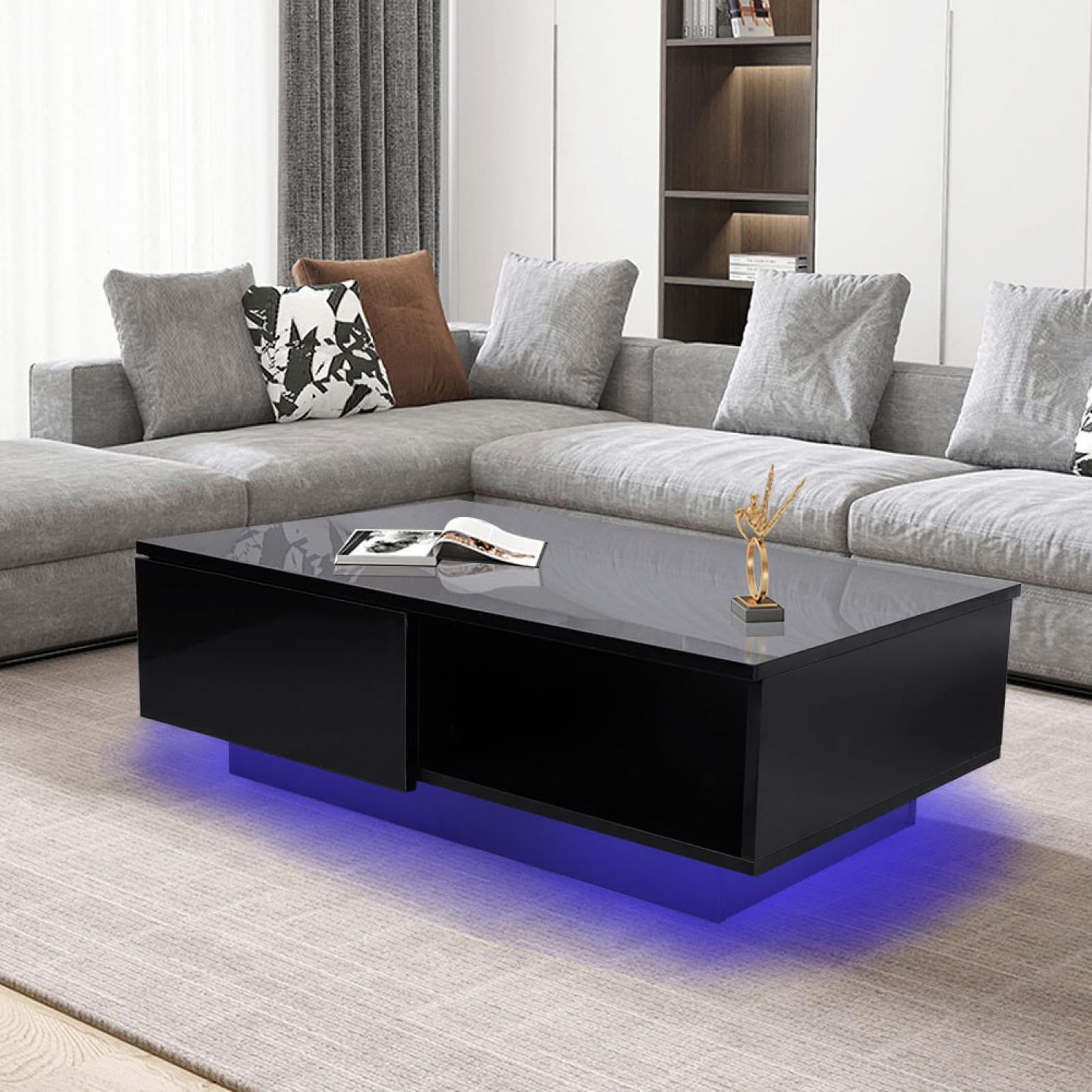 Ebtools Rectangle Led Coffee Table, Black Modern High Gloss Furniture Throughout Coffee Tables With Led Lights (Gallery 5 of 20)