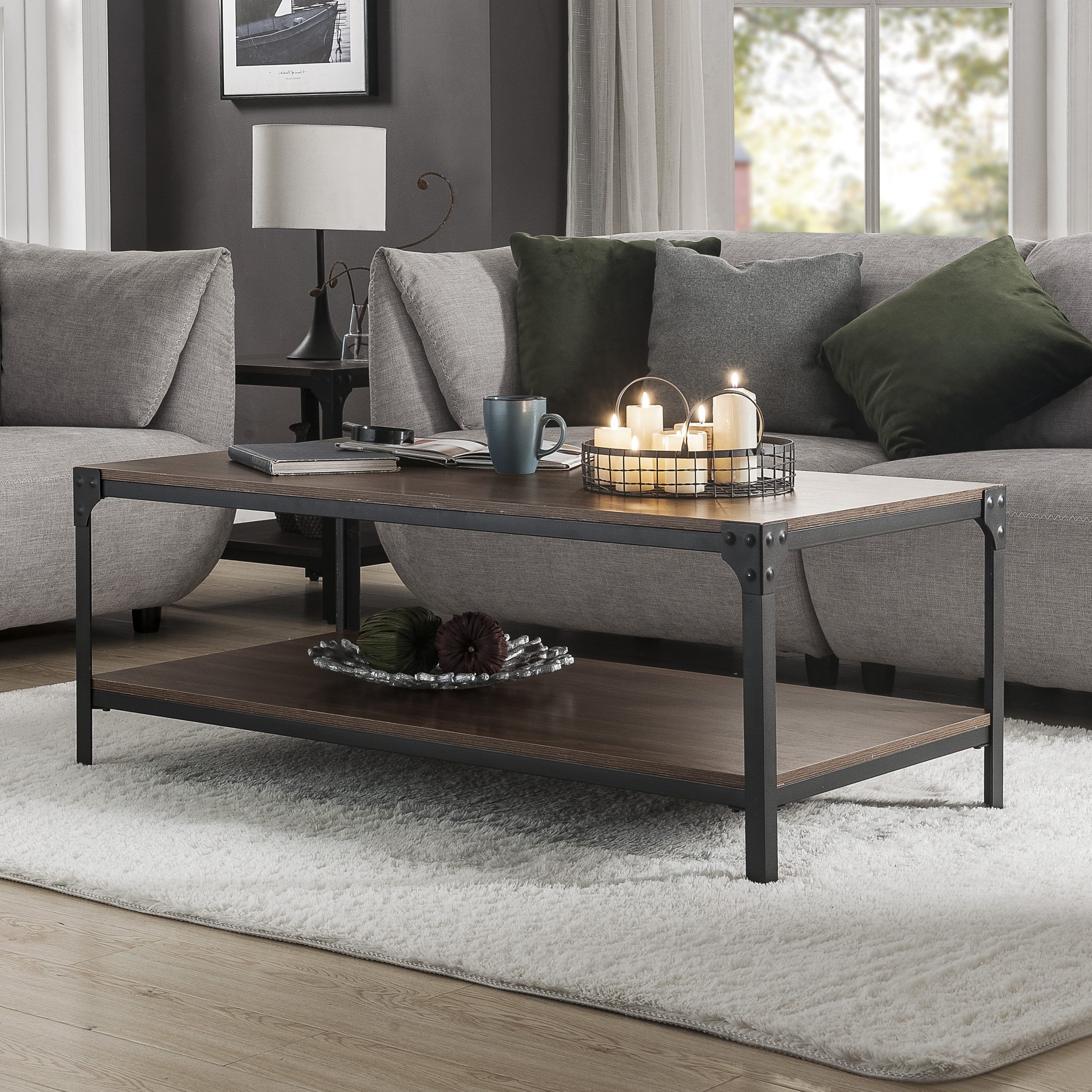 End Tables For Living Room, Mid Century Rustic Coffee Table With Inside Metal Side Tables For Living Spaces (View 11 of 20)