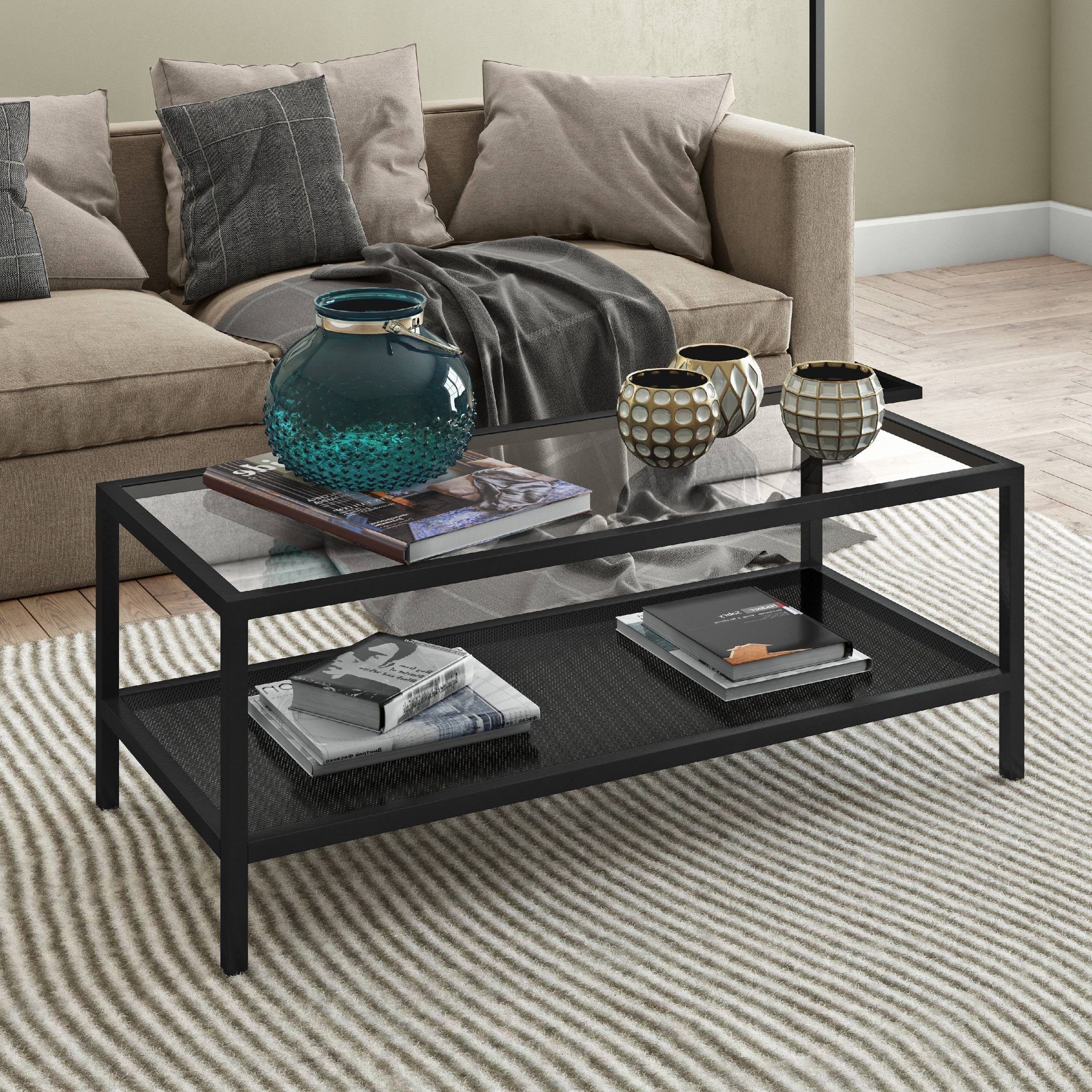 Evelyn&zoe Contemporary Metal Coffee Table With Glass Top – Walmart Regarding Glossy Finished Metal Coffee Tables (Gallery 7 of 20)