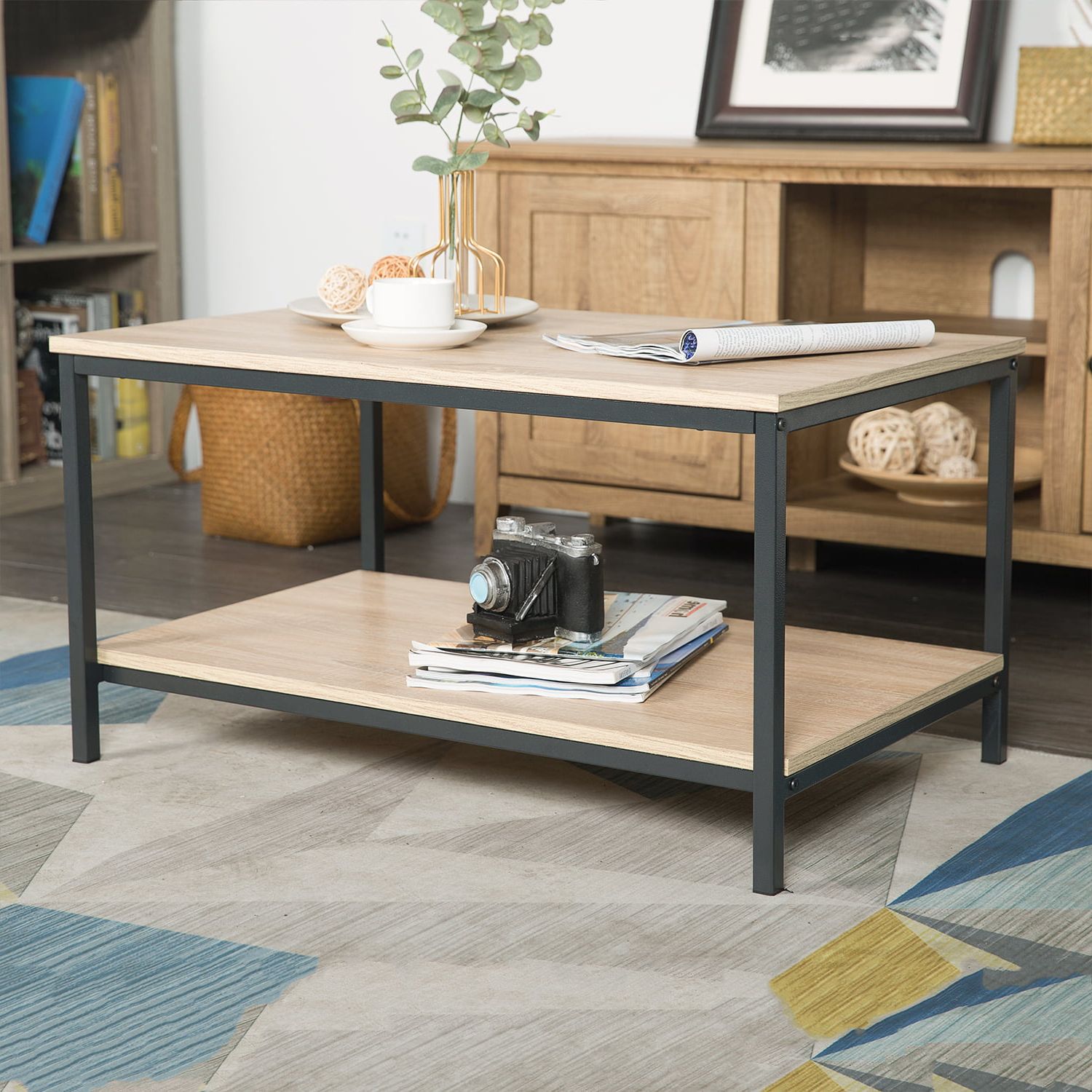 Finefind Modern Industrial Metal Rectangular Coffee Table With Storage In Metal 1 Shelf Coffee Tables (View 10 of 20)