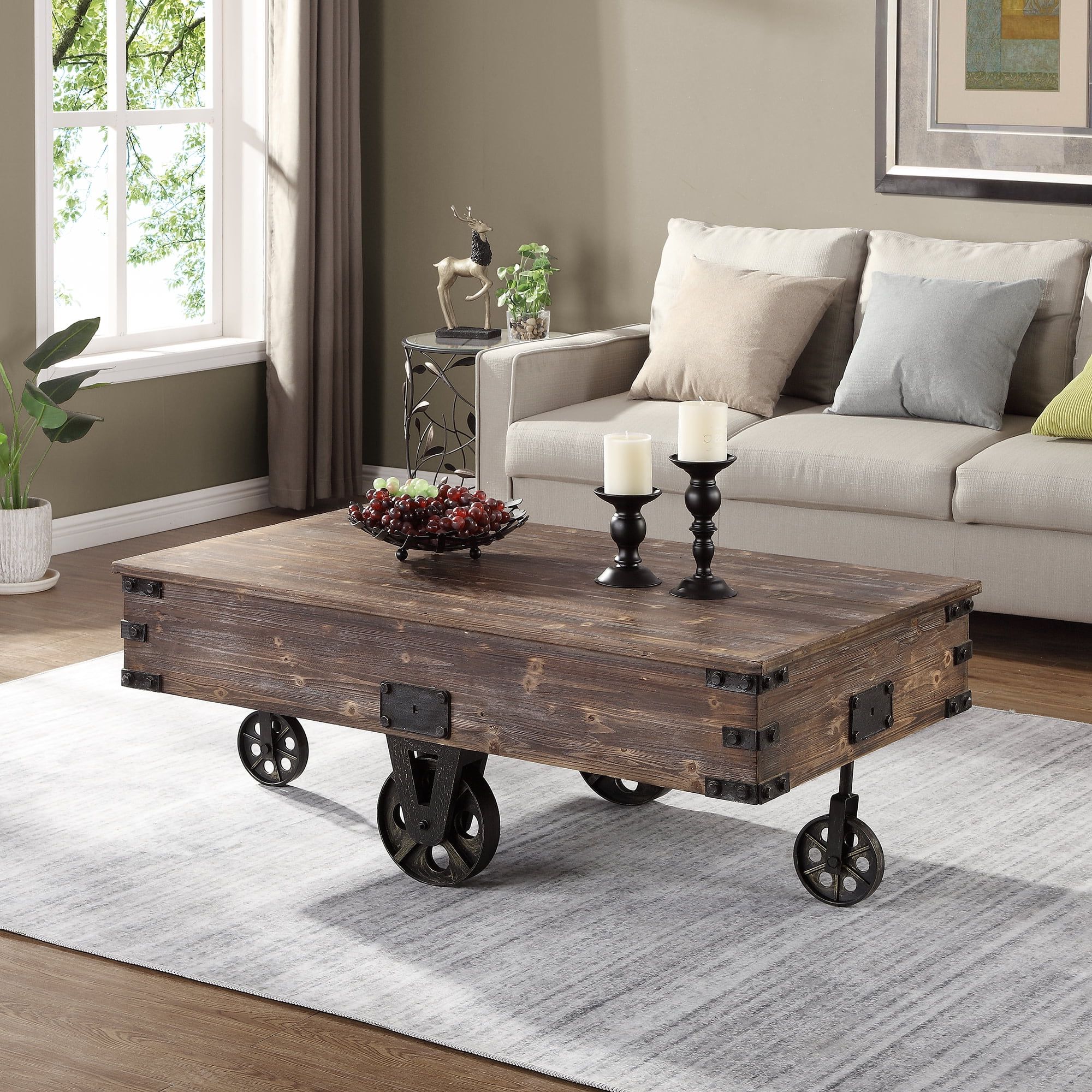 Firstime & Co. Brown Factory Cart Coffee Table, Farmhouse, Rustic Inside Brown Rustic Coffee Tables (Gallery 5 of 20)
