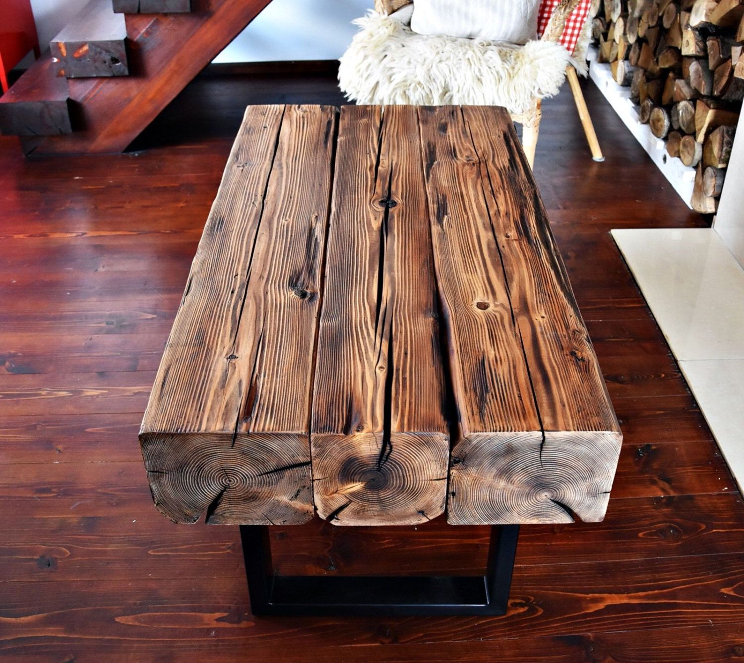 Handmade Reclaimed Wood & Steel Coffee Table Vintage Rustic Industrial Regarding Brown Rustic Coffee Tables (Gallery 18 of 20)