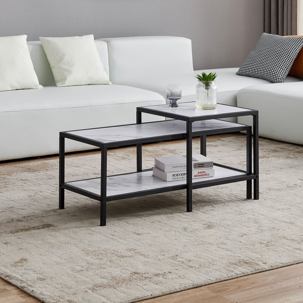 Hassch 2pcs Modern Nesting Coffee Tables Square & Rectangle End Table With Hassch Modern Square Cocktail Tables (Gallery 9 of 20)