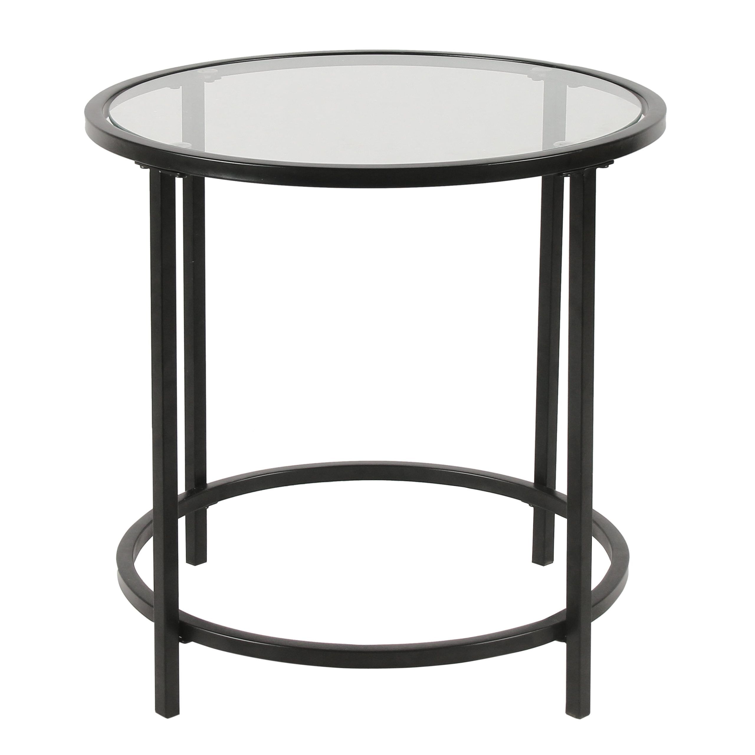 Homepop Round Metal Accent Table With Glass Top, Black – Walmart Throughout Metal Side Tables For Living Spaces (View 14 of 20)
