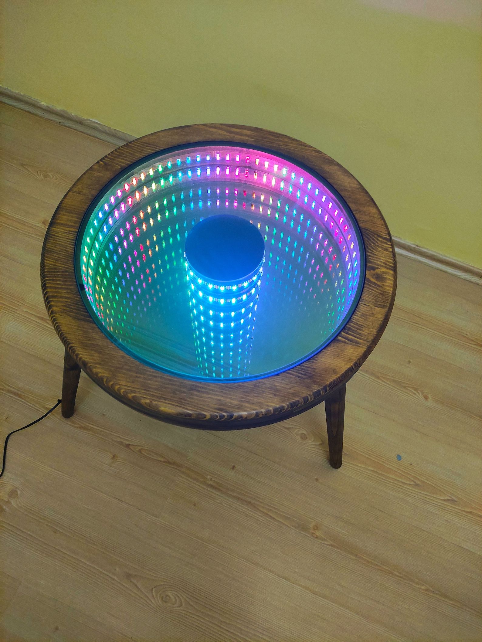 İnfinity Mirror Coffee Table Led Light Table Wooden Coffee | Etsy Within Coffee Tables With Led Lights (Gallery 17 of 20)