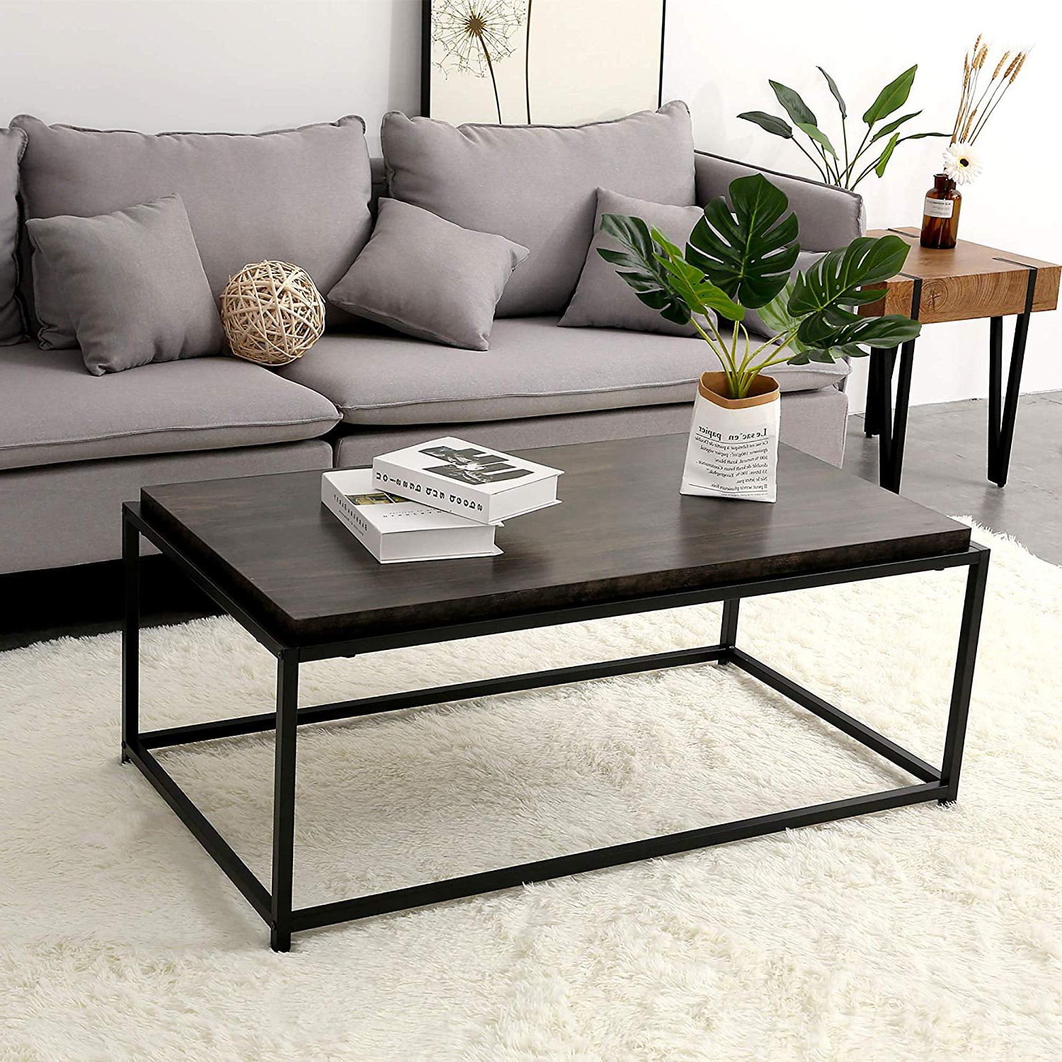 Ivinta Wood Coffee Table Modern Industrial Space Saving Couch Living With Regard To Espresso Wood Finish Coffee Tables (View 10 of 20)