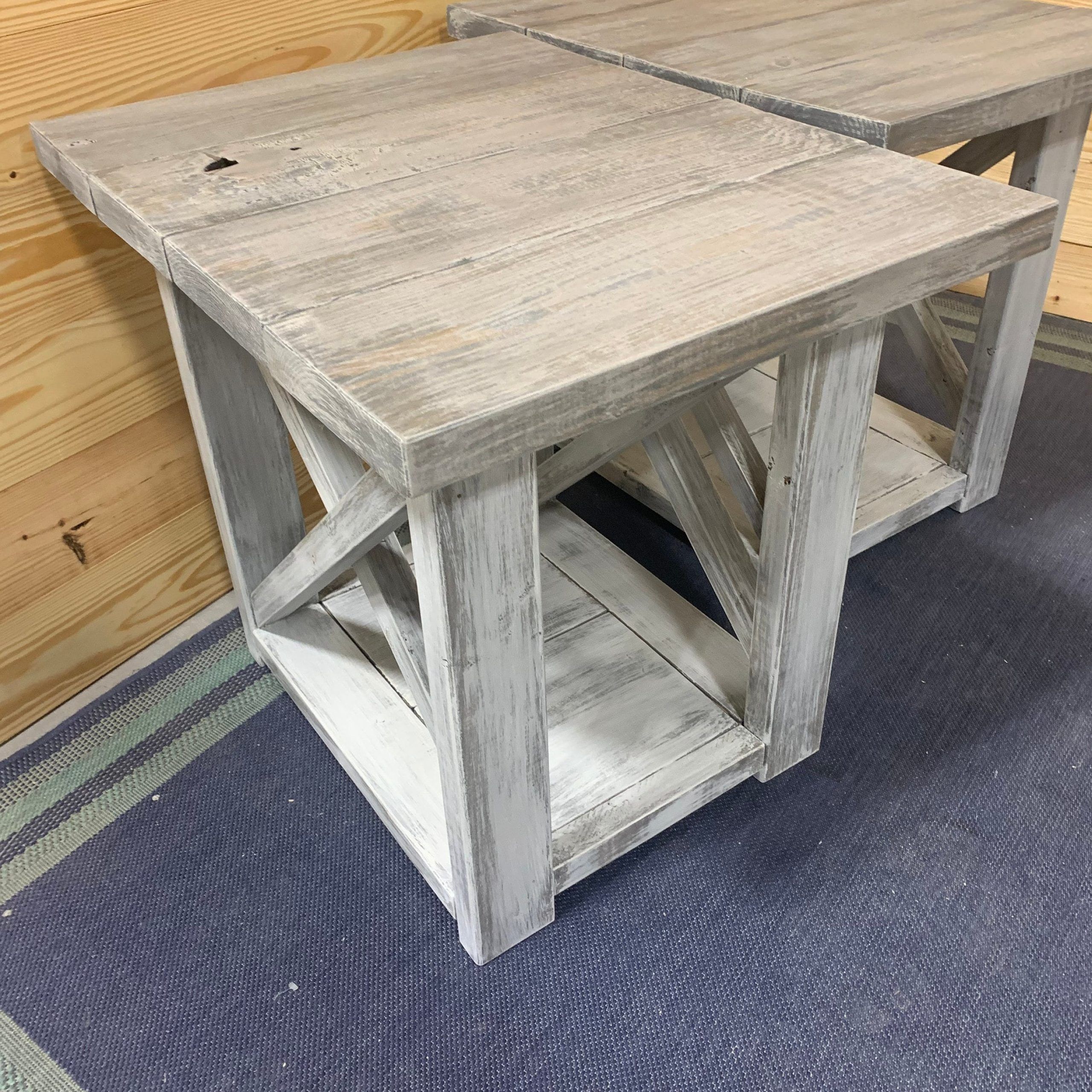 Long Rustic Farmhouse End Tables Gray White Wash Top With A Distressed For Rustic Gray End Tables (View 4 of 20)