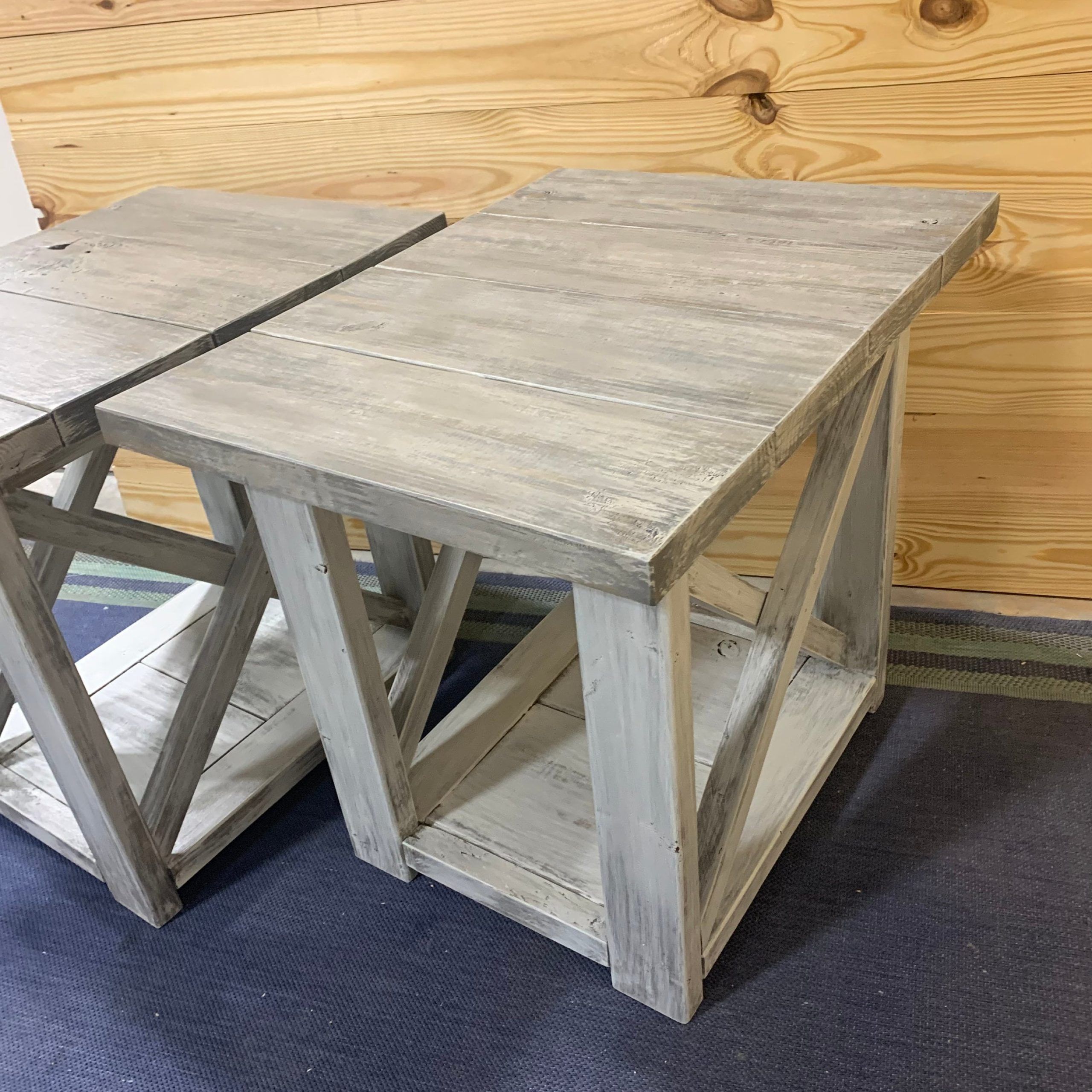 Long Rustic Farmhouse End Tables Gray White Wash Top With A Distressed Regarding Rustic Gray End Tables (View 13 of 20)