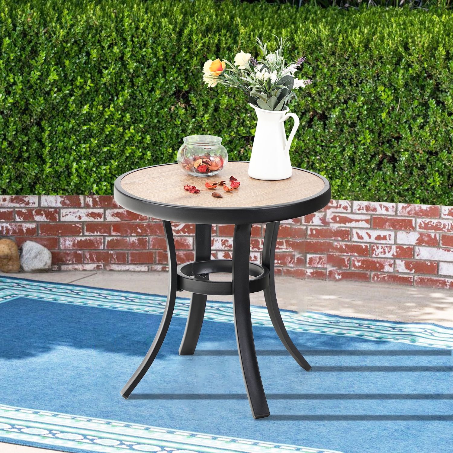 Mf Studio 19 Inches Bistro Side Table, Outdoor Coffee Table Wooden Like Pertaining To Outdoor Half Round Coffee Tables (View 8 of 20)