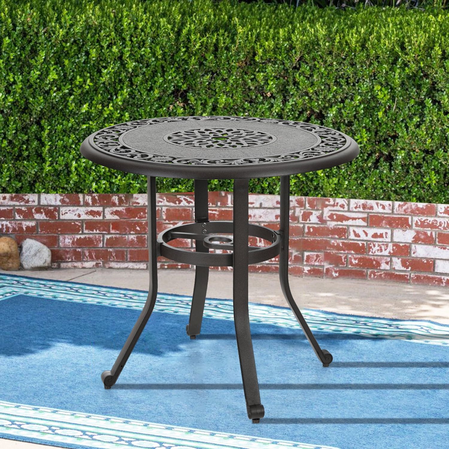 Mf Studio 32" Cast Aluminum Patio Outdoor Bistro Table, Round Dining Pertaining To Outdoor Half Round Coffee Tables (View 12 of 20)