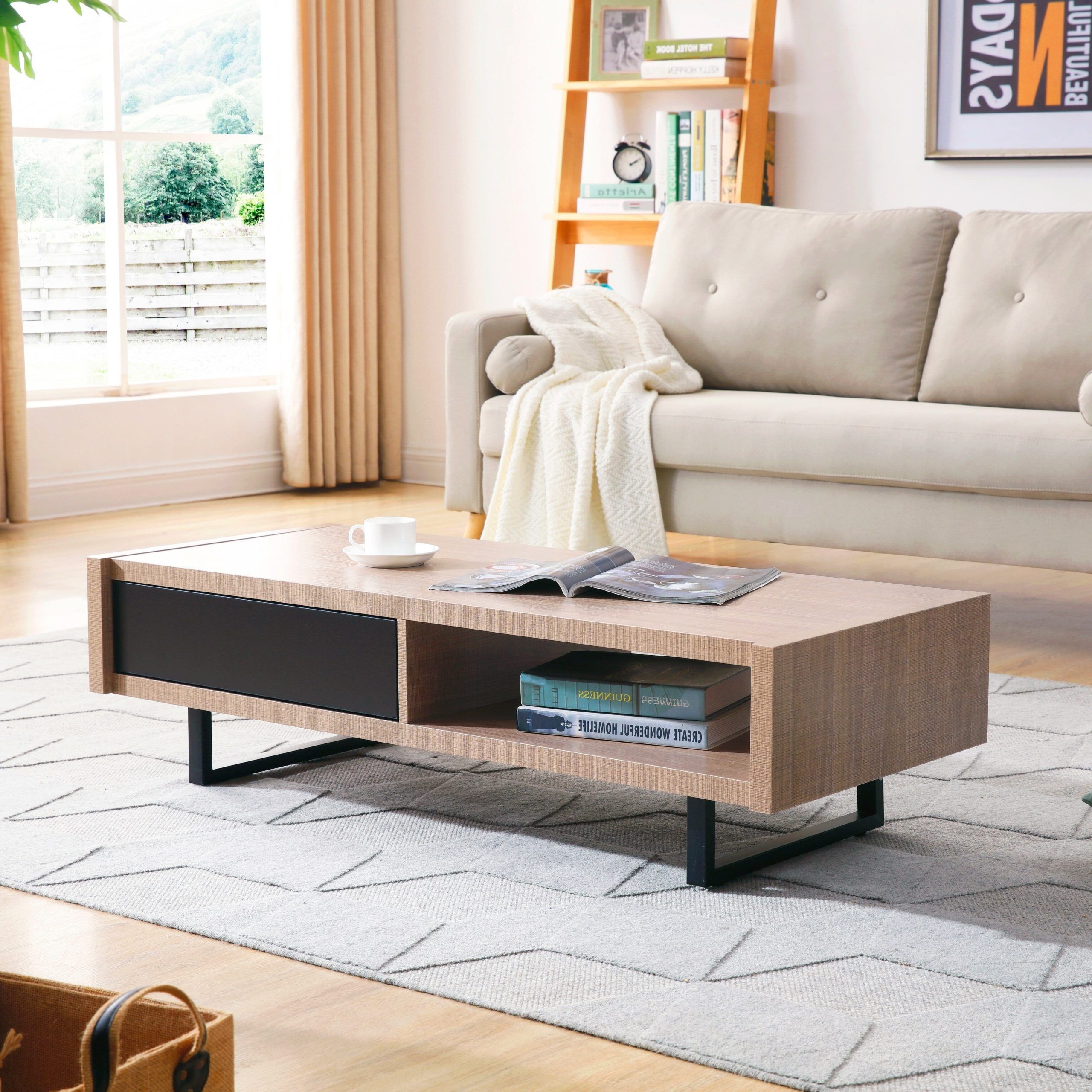 Mid Century Modern Ash Living Room Coffee Table, Tan – Walmart With Regard To Mid Century Modern Coffee Tables (Gallery 16 of 20)