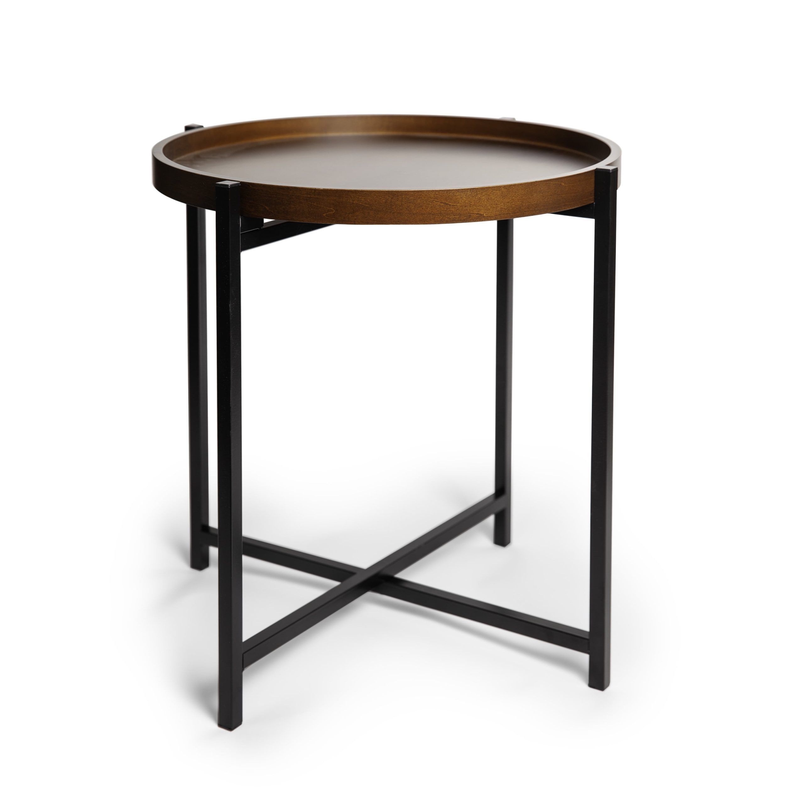 Mid Century Modern Round Side Table With Removable Wood Tray – Walmart With Regard To Detachable Tray Coffee Tables (View 13 of 20)