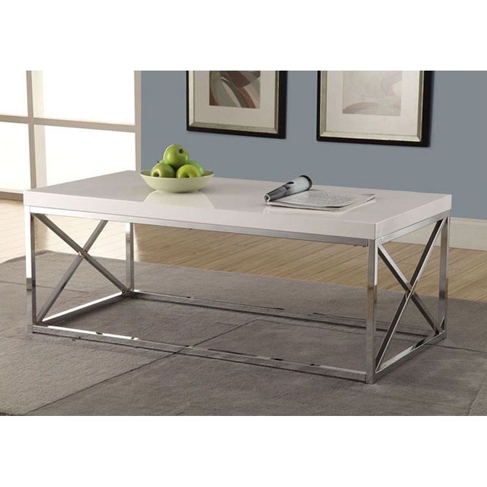 Modern Coffee Table Glossy White Chrome Metal Frame Pertaining To Glossy Finished Metal Coffee Tables (View 4 of 20)