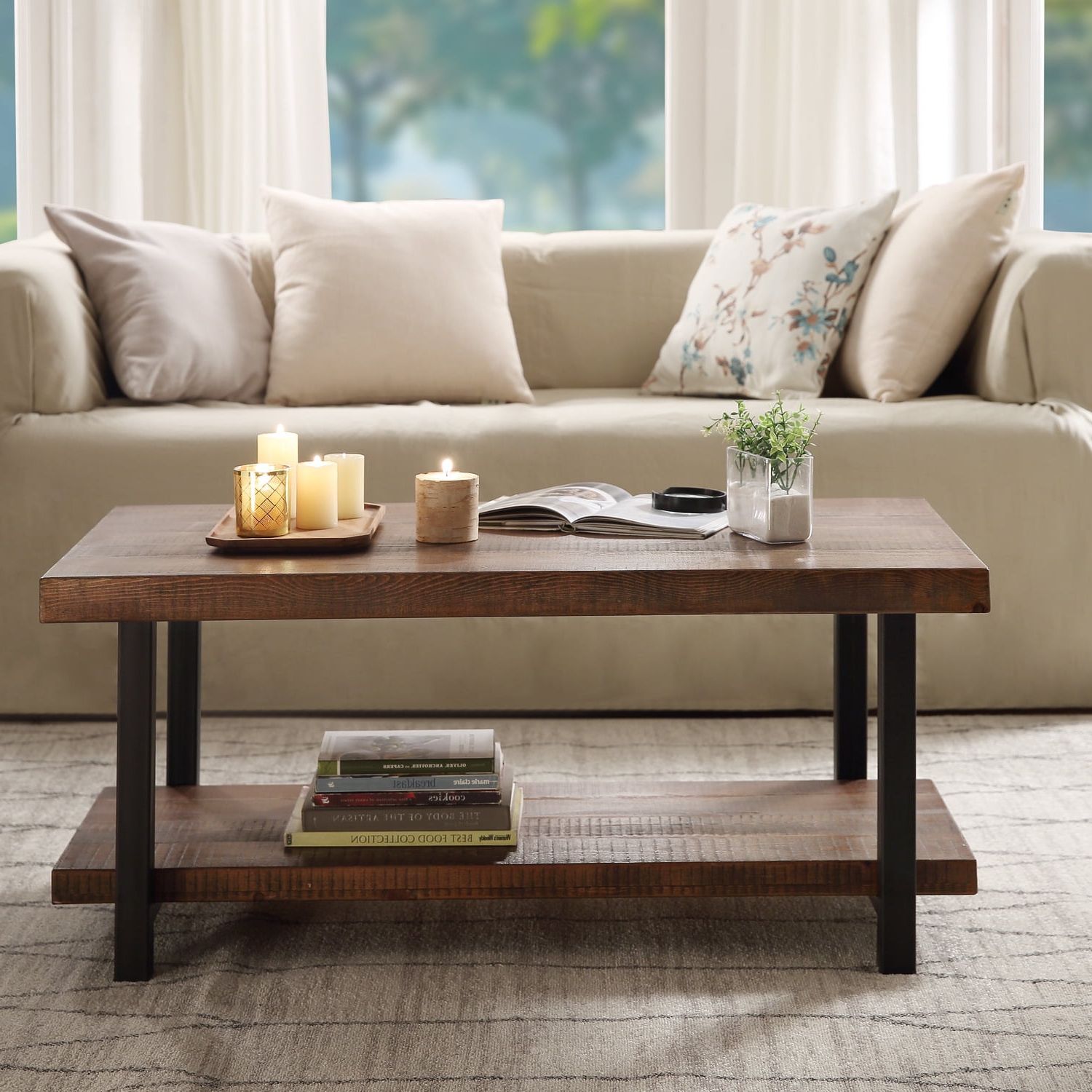 Modern Industrial Coffee Table With Storage Shelf For Living Room For Metal 1 Shelf Coffee Tables (View 14 of 20)