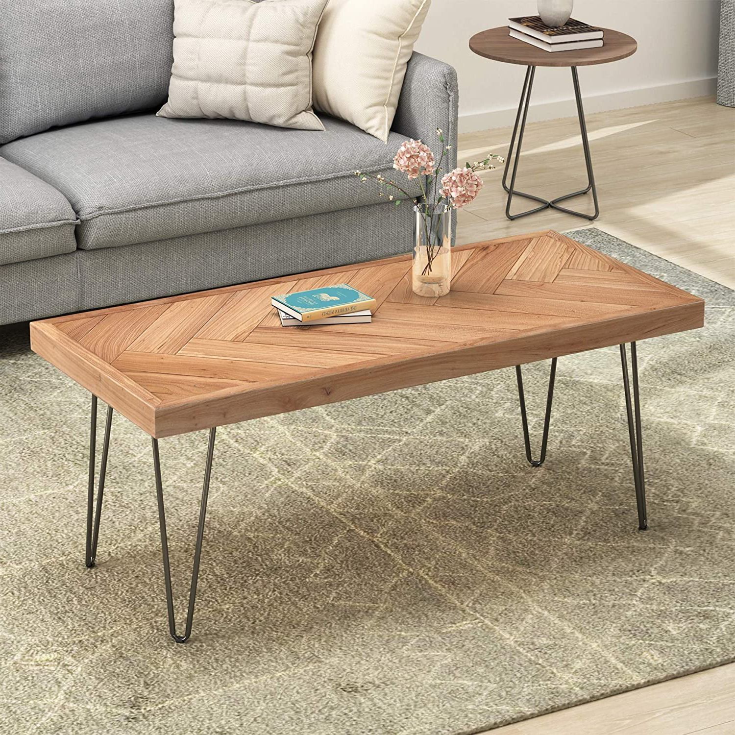 Modern Wood Coffee Table, Nature Cocktail Table For Living Room Chevron Inside Coffee Tables With Solid Legs (Gallery 16 of 20)