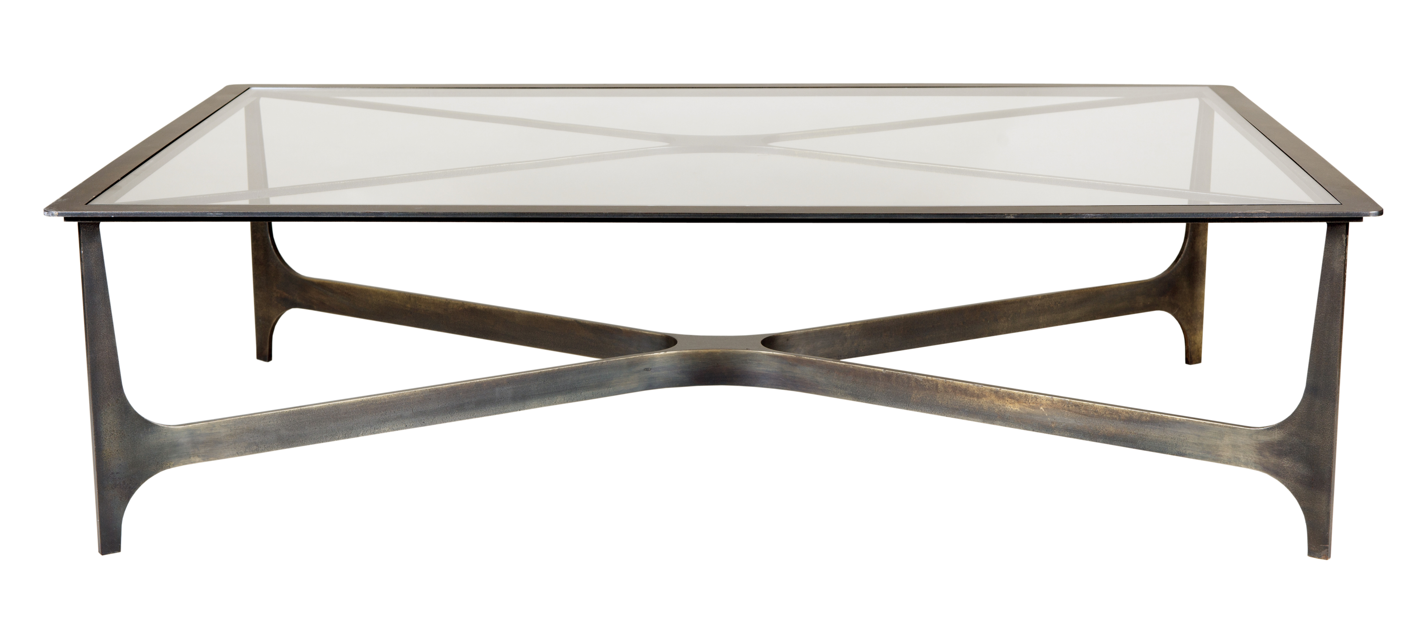 Orbit Rectangle Coffee Table/ Bronze Base, Top Glasschristopher Intended For Rectangular Coffee Tables With Pedestal Bases (View 18 of 20)