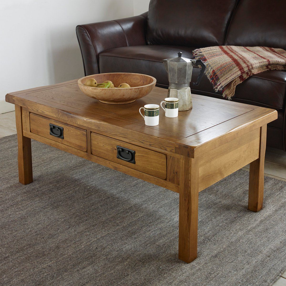 Original Rustic 4 Drawer Coffee Table In Solid Oak In Rustic Wood Coffee Tables (View 11 of 20)