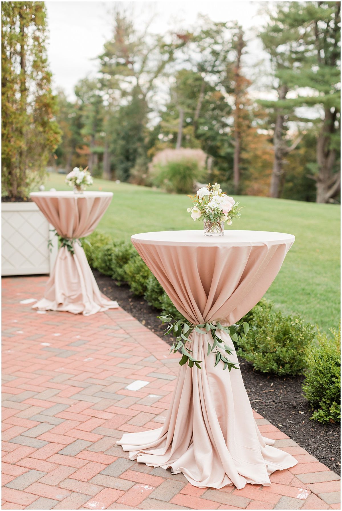 Outdoor Wedding Cocktail Hour | Natirar Mansion | Nj Wedding | Cocktail Pertaining To Natural Outdoor Cocktail Tables (Gallery 5 of 20)