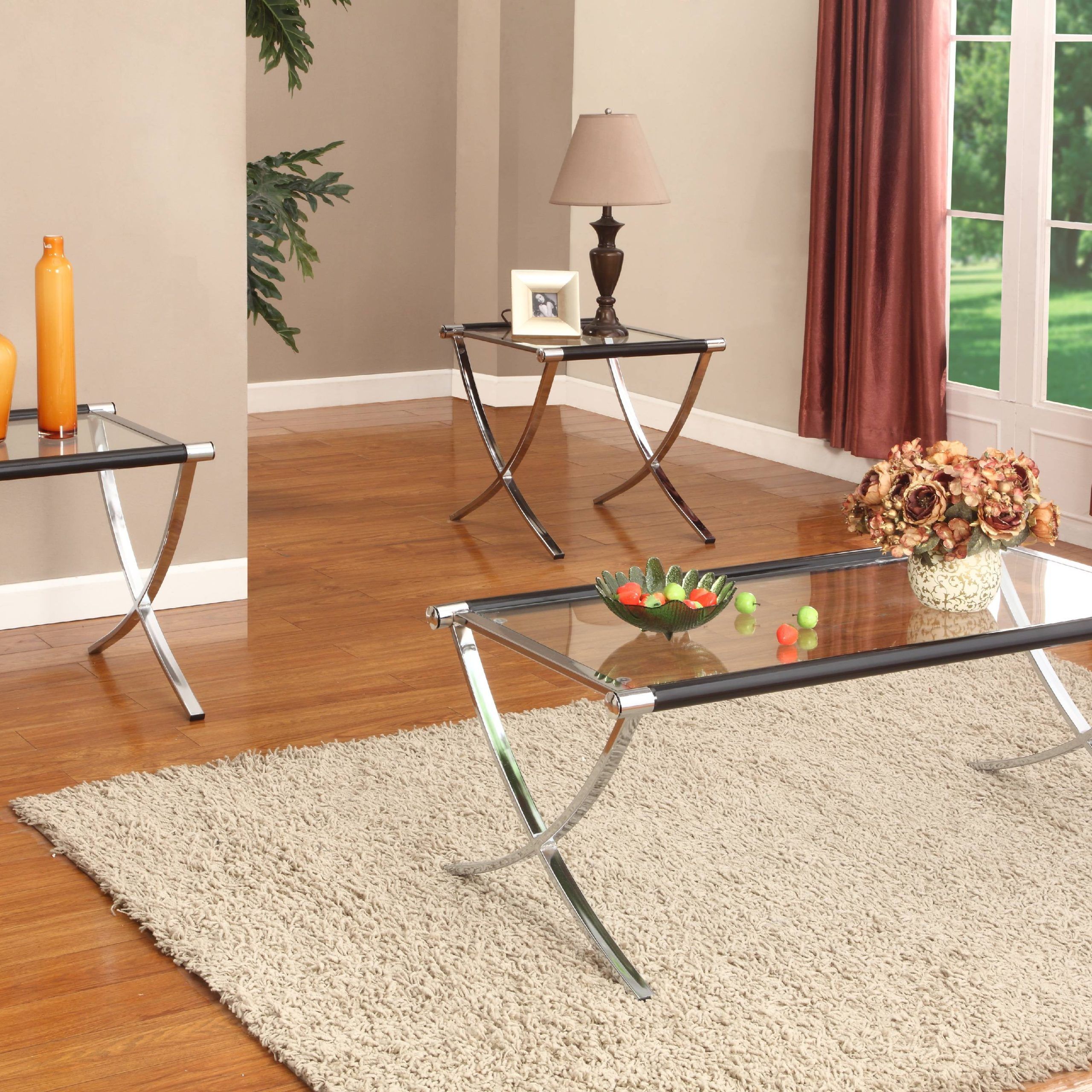 Peggie 3 Piece Coffee Table Set, Chrome Metal Frame & Tempered Glass In Glossy Finished Metal Coffee Tables (View 15 of 20)