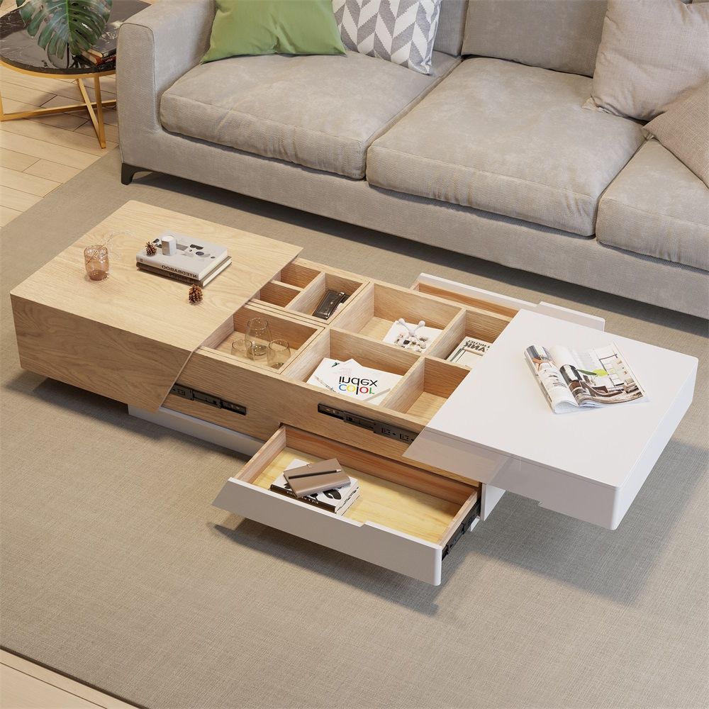 Pinkle 2085mm Modern Extendable Coffee Table Hidden Storage Sliding Top With Regard To Modern Coffee Tables With Hidden Storage Compartments (View 14 of 20)