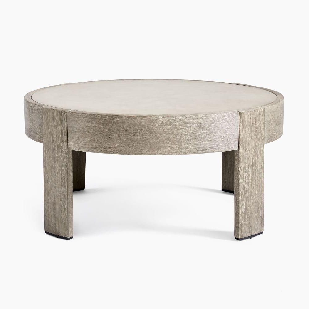 Portside Outdoor Round Concrete Coffee Table – Weathered Grey | West Regarding Outdoor Half Round Coffee Tables (View 11 of 20)