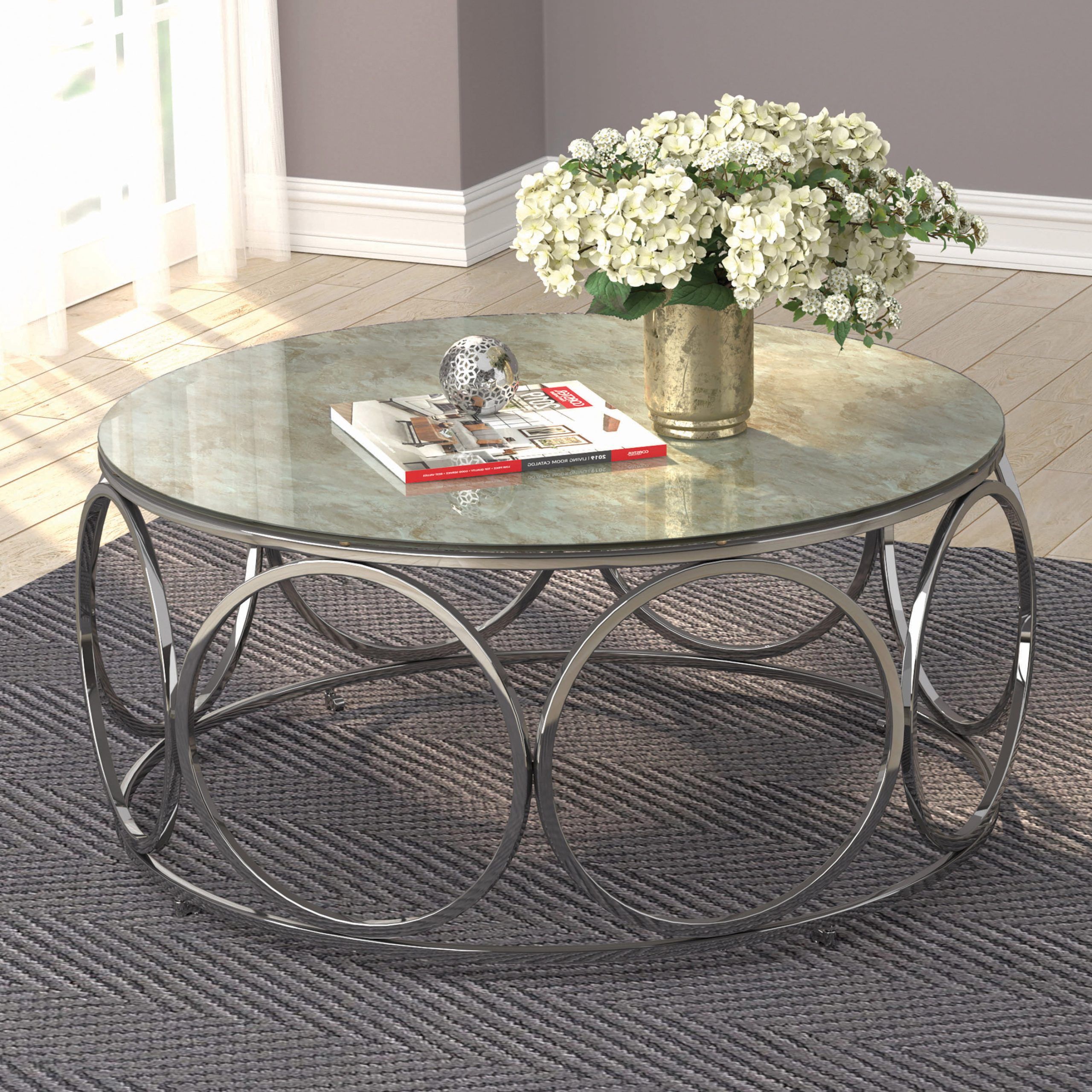 Round Coffee Table With Casters Beige Marble And Chrome – Walmart With Regard To Coffee Tables With Casters (View 6 of 20)