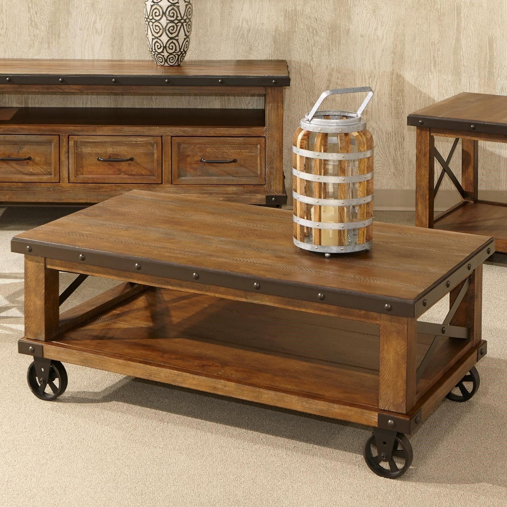 Rustic Coffee Table With Casters : Industrial Wood And Metal Coffee With Coffee Tables With Casters (View 17 of 20)