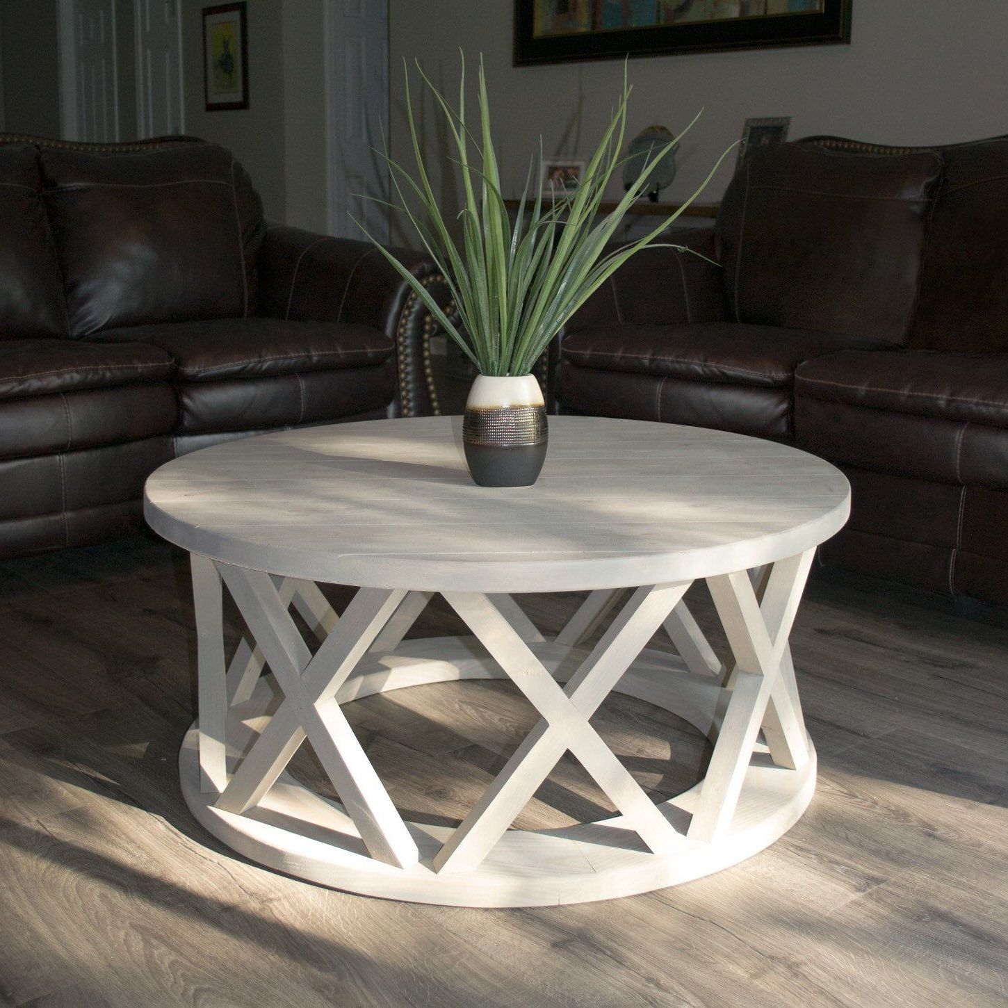 Rustic Wood Coffee Table Round / Harper&bright Designs Industrial Big With White T Base Seminar Coffee Tables (View 16 of 20)