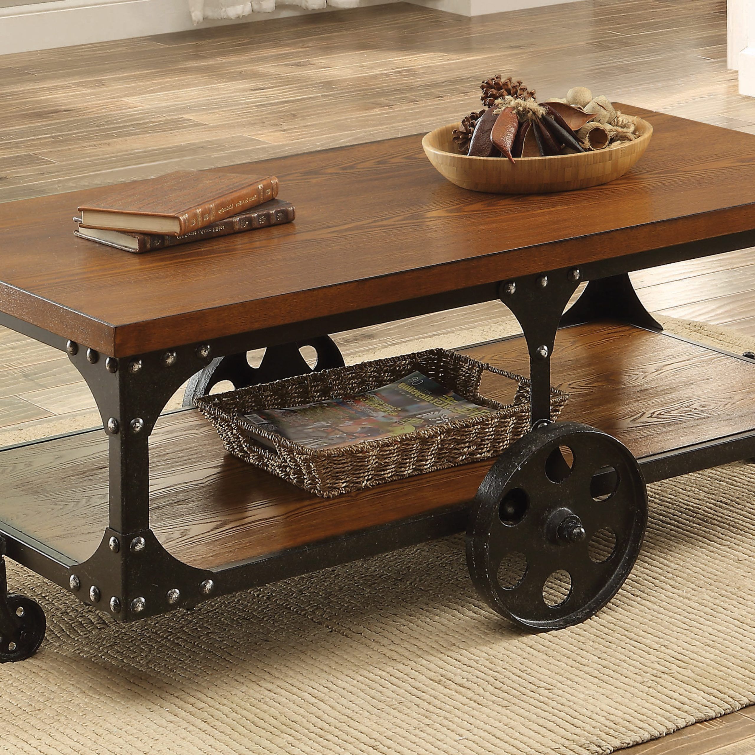 Rustic Wood Coffee Table With Wheels : Alexa Reclaimed Wood Coffee Throughout Brown Rustic Coffee Tables (Gallery 20 of 20)