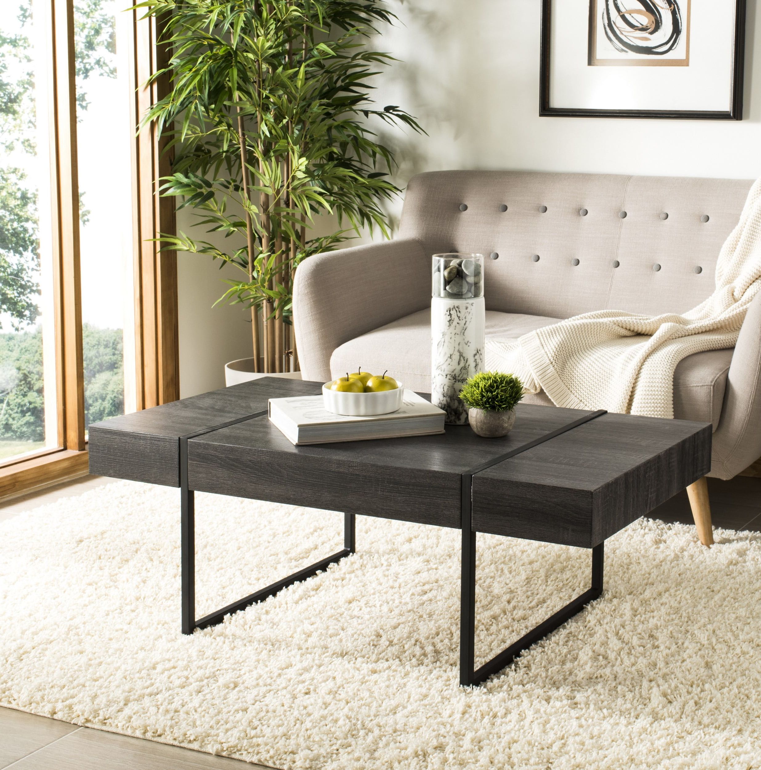 Safavieh Tristan Rectangular Modern Coffee Table Black – Walmart For Rectangular Coffee Tables With Pedestal Bases (Gallery 1 of 20)