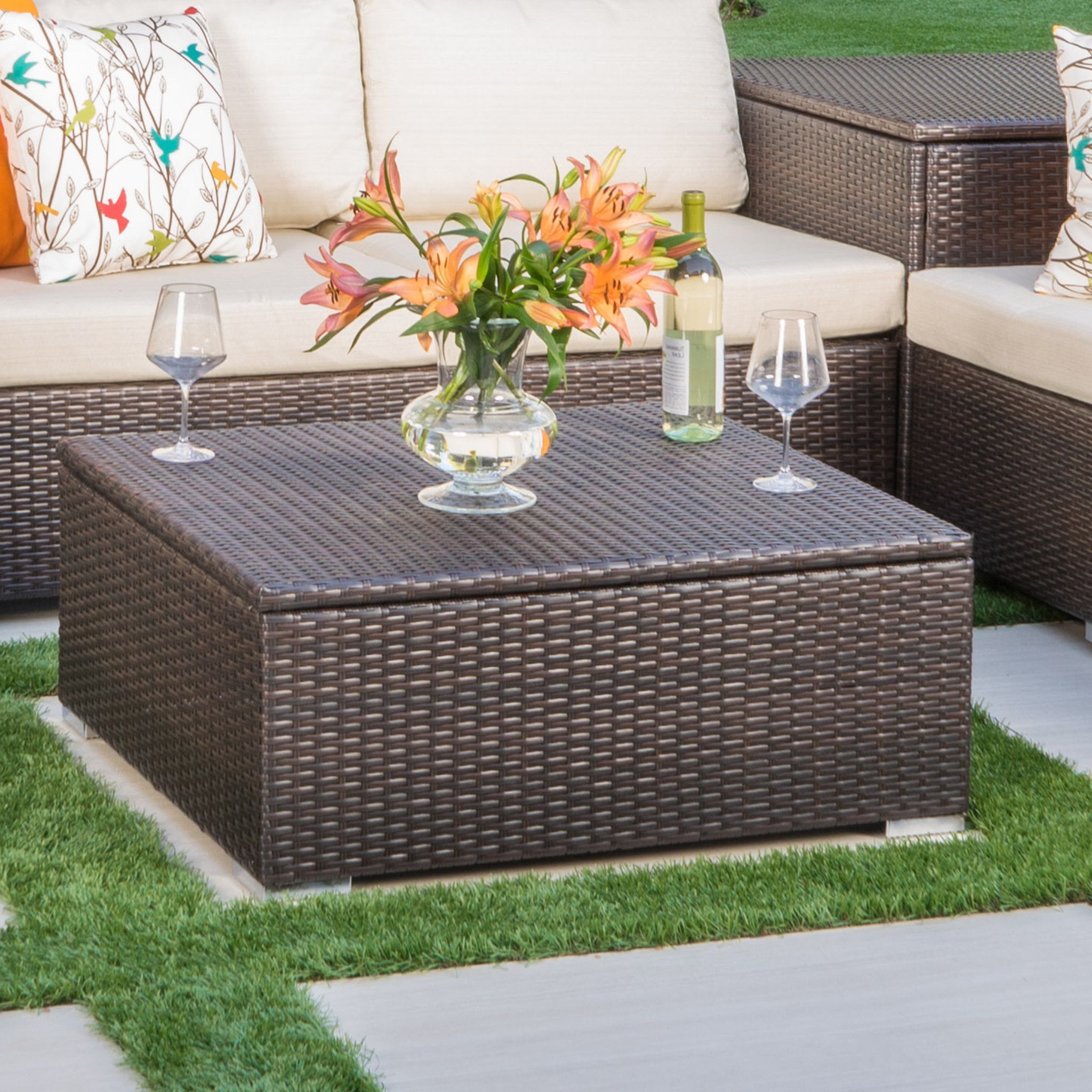 San Louis Obispo Outdoor Wicker Storage Coffee Table Coffee Table Cover Throughout Waterproof Coffee Tables (Gallery 7 of 20)
