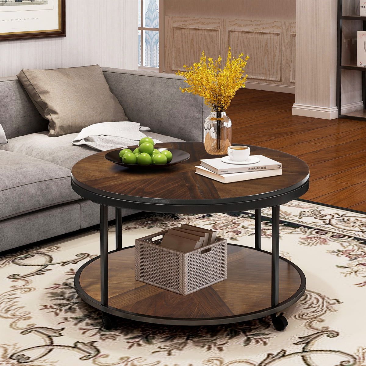 Sentern Round Coffee Table With Caster Wheels And Unique Textured Within Coffee Tables With Casters (Gallery 2 of 20)