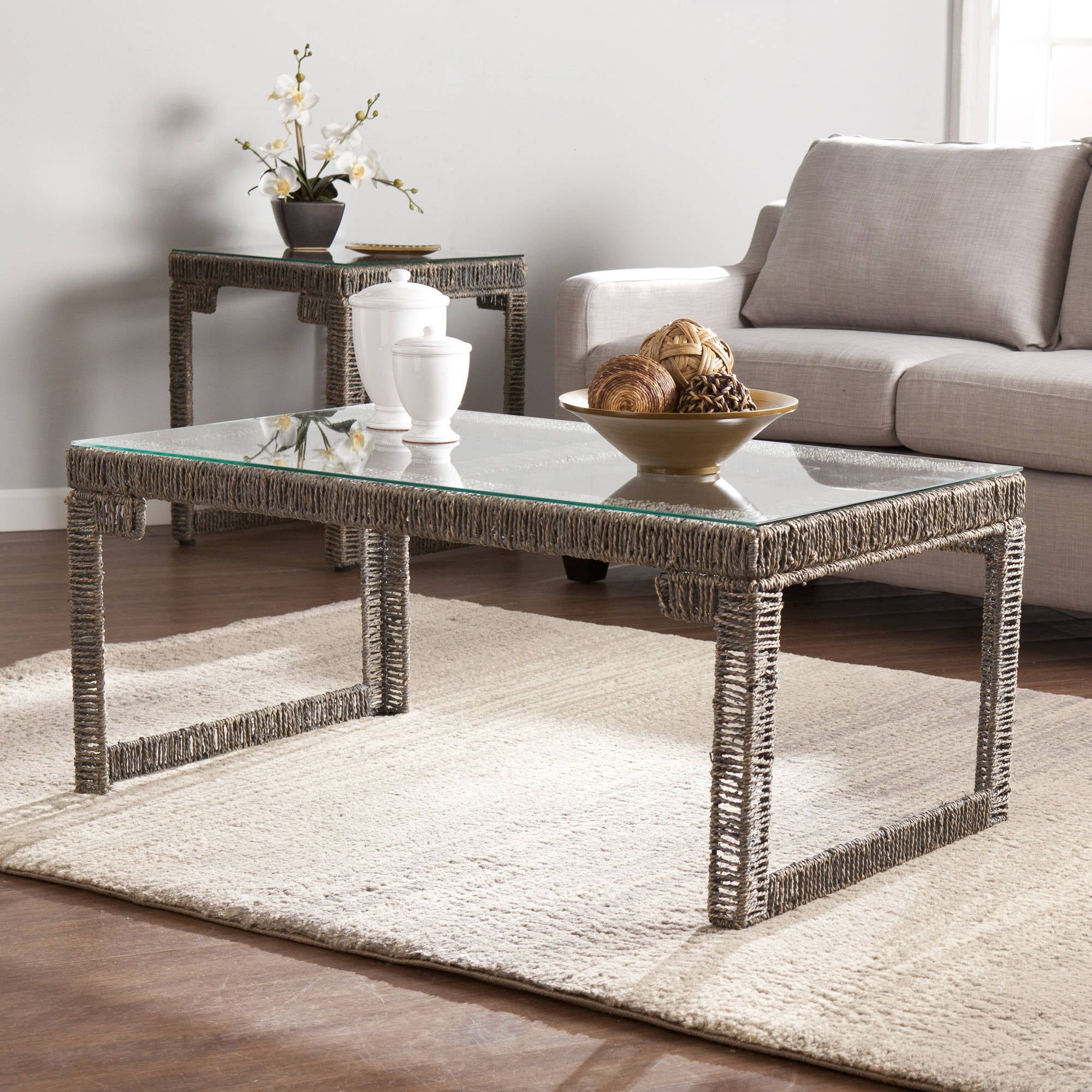 Southern Enterprises Arayes Hyacinth And Glass Coffee Table, Gray Regarding Southern Enterprises Larksmill Coffee Tables (Gallery 16 of 20)