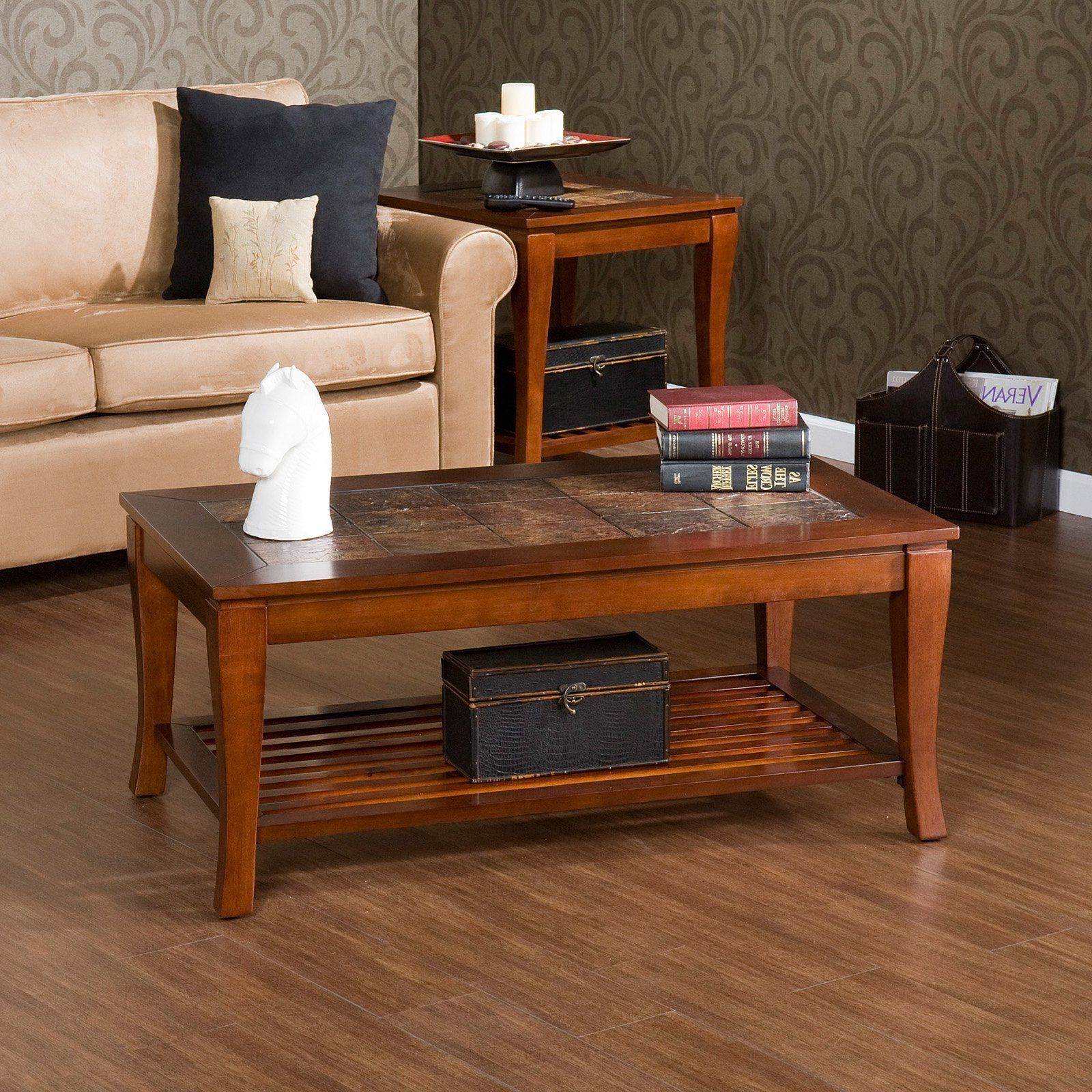 Southern Enterprises Cambria Slate Coffee Table – Brown Cherry | Coffee For Southern Enterprises Larksmill Coffee Tables (View 14 of 20)
