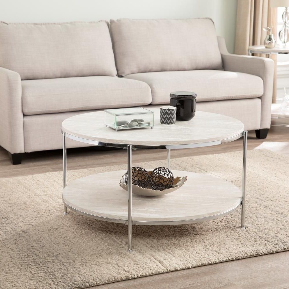 Southern Enterprises Kaitlyn 34 In. Chrome Medium Round Resin Coffee Within Southern Enterprises Larksmill Coffee Tables (Gallery 18 of 20)