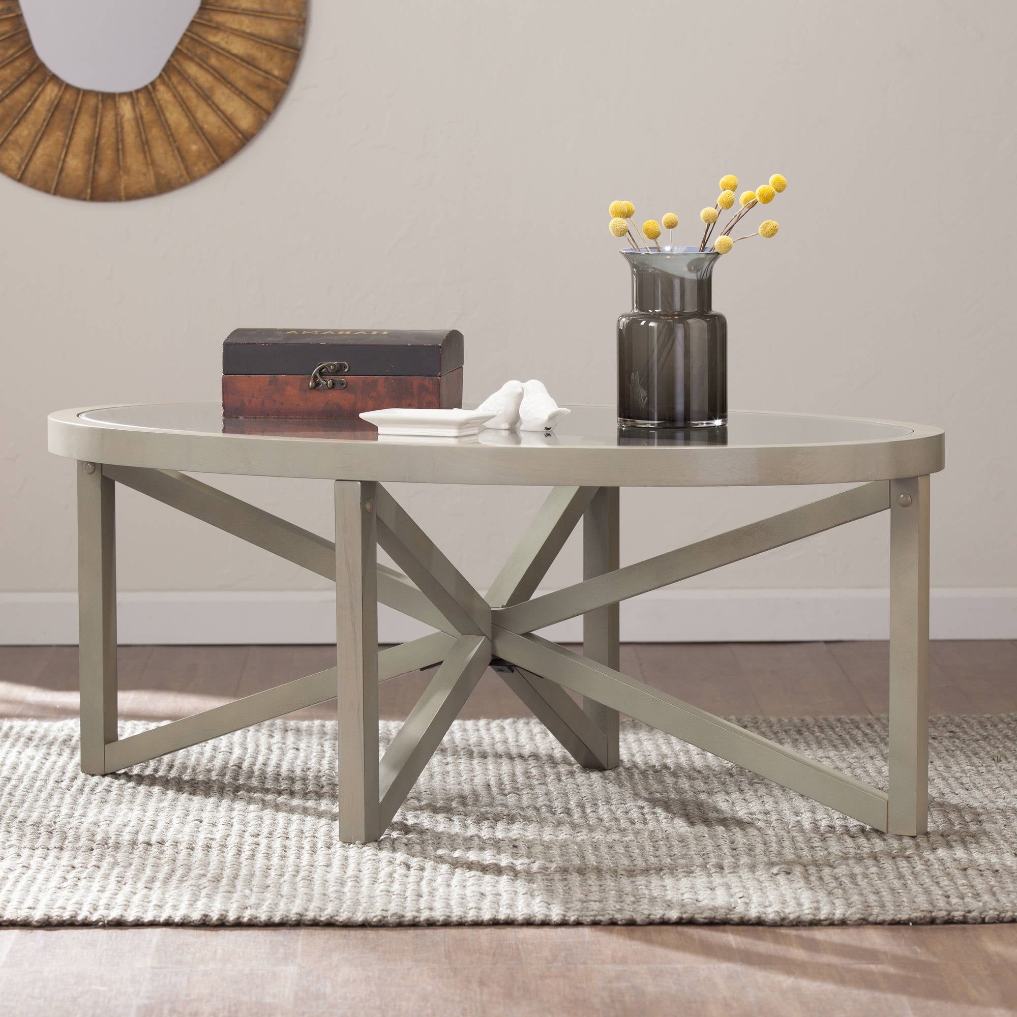 Southern Enterprises Starburst Oval Coffee Table, French Gray – Walmart Pertaining To Southern Enterprises Larksmill Coffee Tables (Gallery 20 of 20)