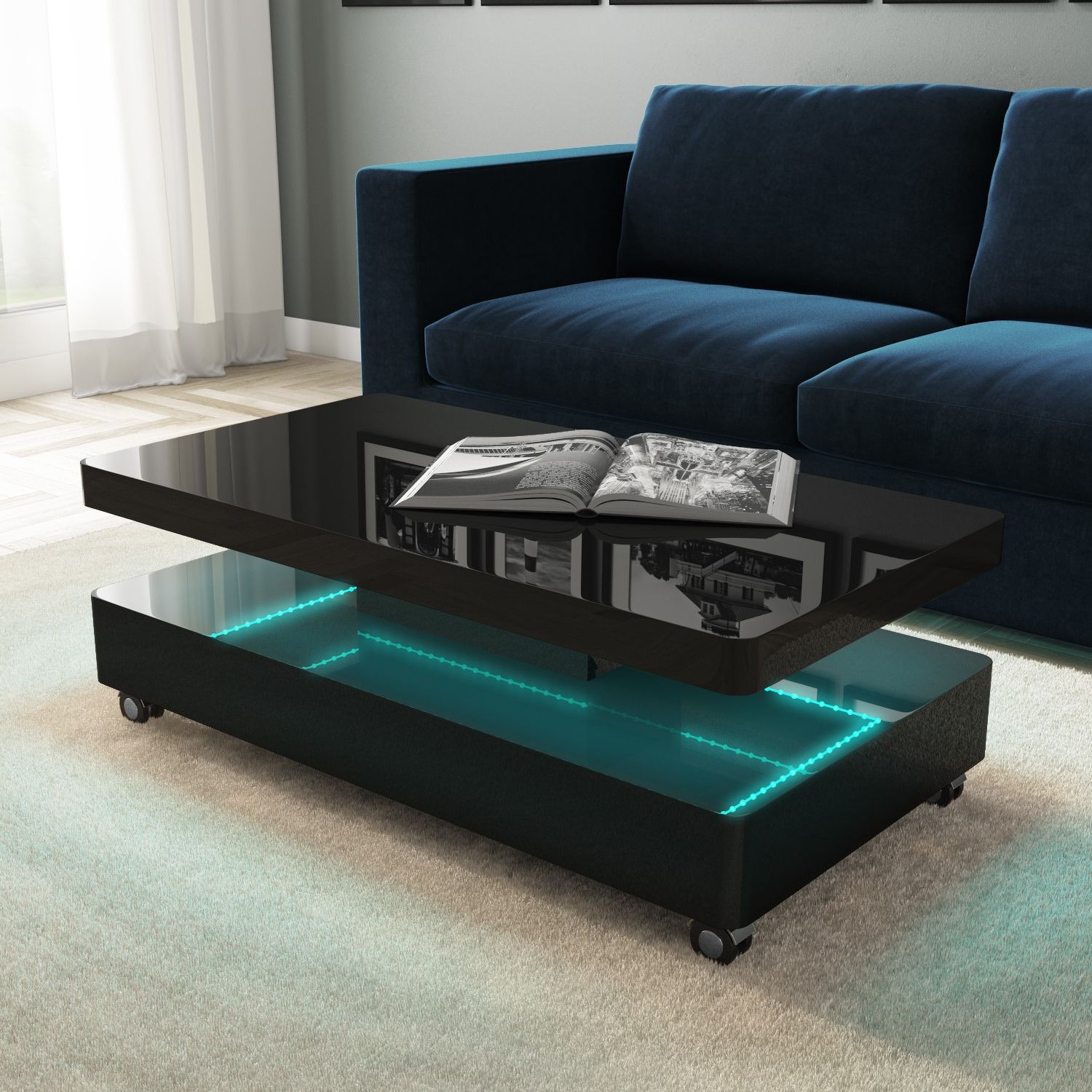 Tiffany Black High Gloss Rectangular Coffee Table With Led Lighting Inside Coffee Tables With Led Lights (View 12 of 20)