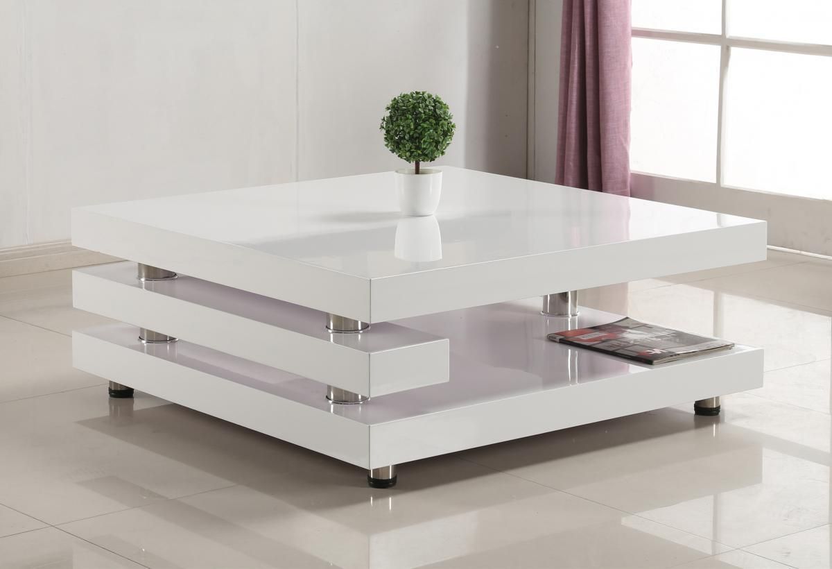 White High Gloss And Stainless Steel Coffee Table – Homegenies Pertaining To Glossy Finished Metal Coffee Tables (View 2 of 20)
