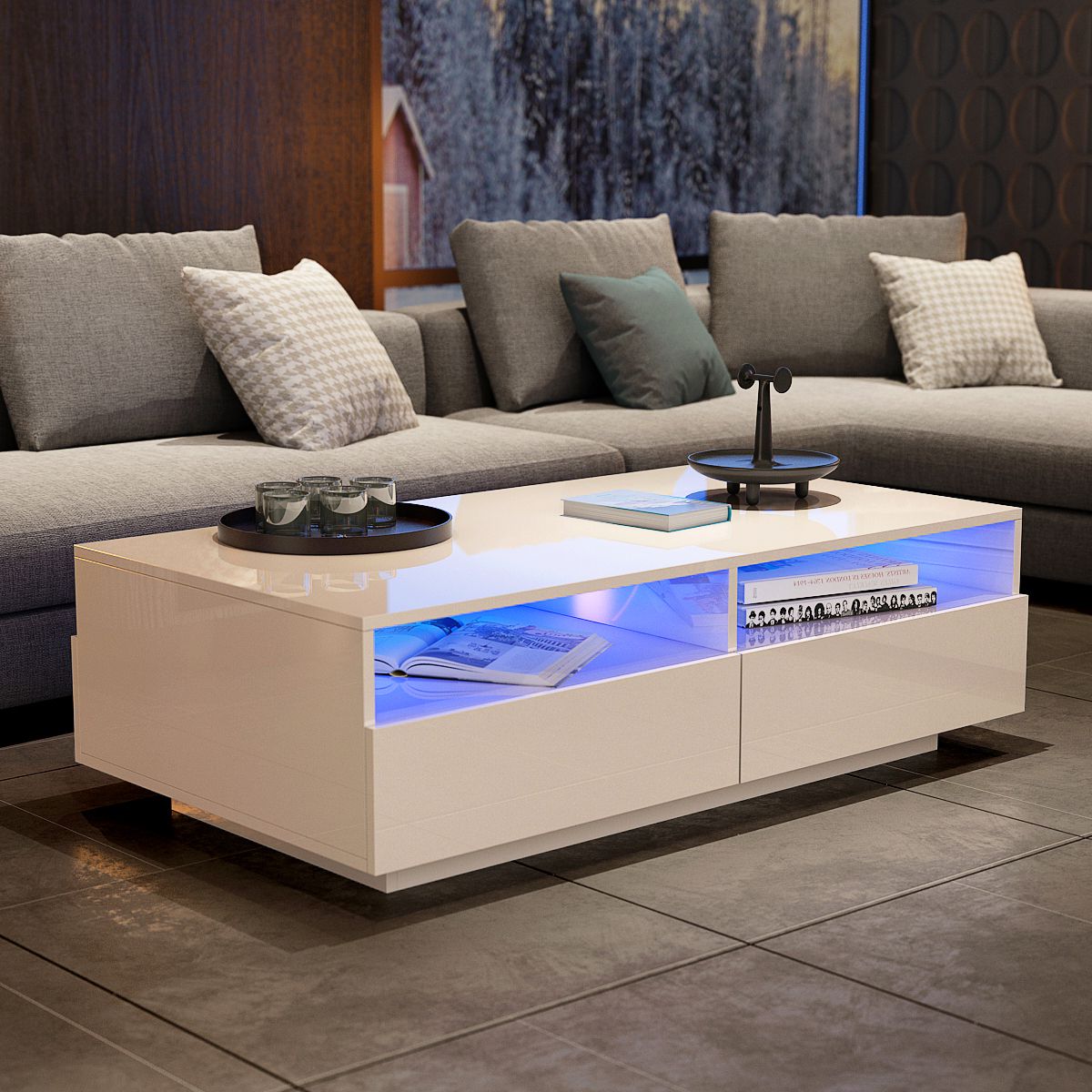 White High Gloss Coffee Table With Led Lights : High Gloss White Coffee With Coffee Tables With Led Lights (View 15 of 20)
