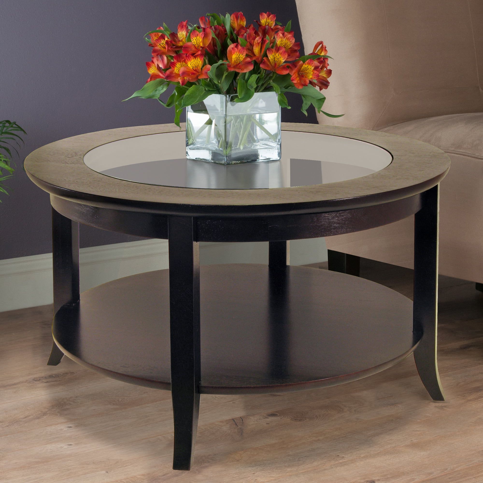 Winsome Wood Genoa Round Coffee Table With Glass Top, Espresso Finish Within Espresso Wood Finish Coffee Tables (Gallery 1 of 20)