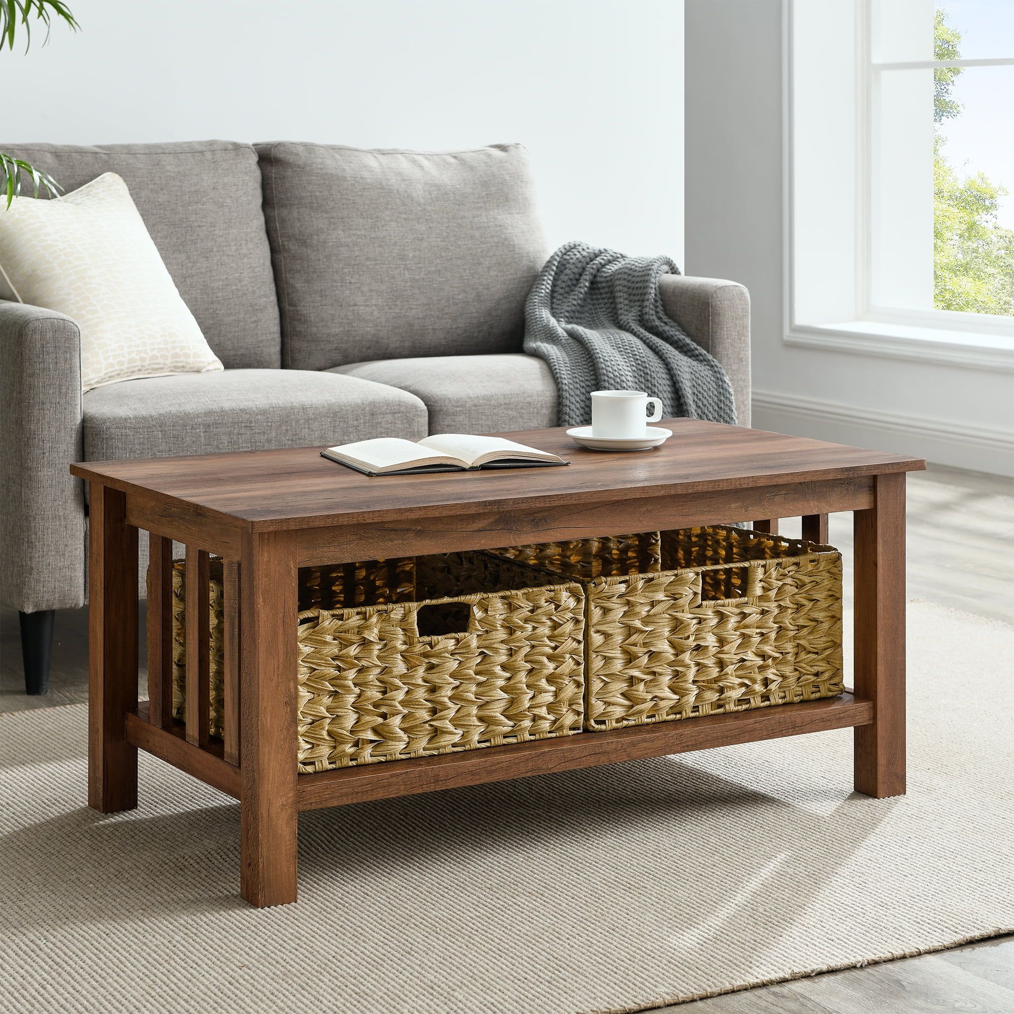 Woven Paths Farmhouse Mission Rectangle Coffee Table With Baskets With Woven Paths Coffee Tables (View 4 of 20)