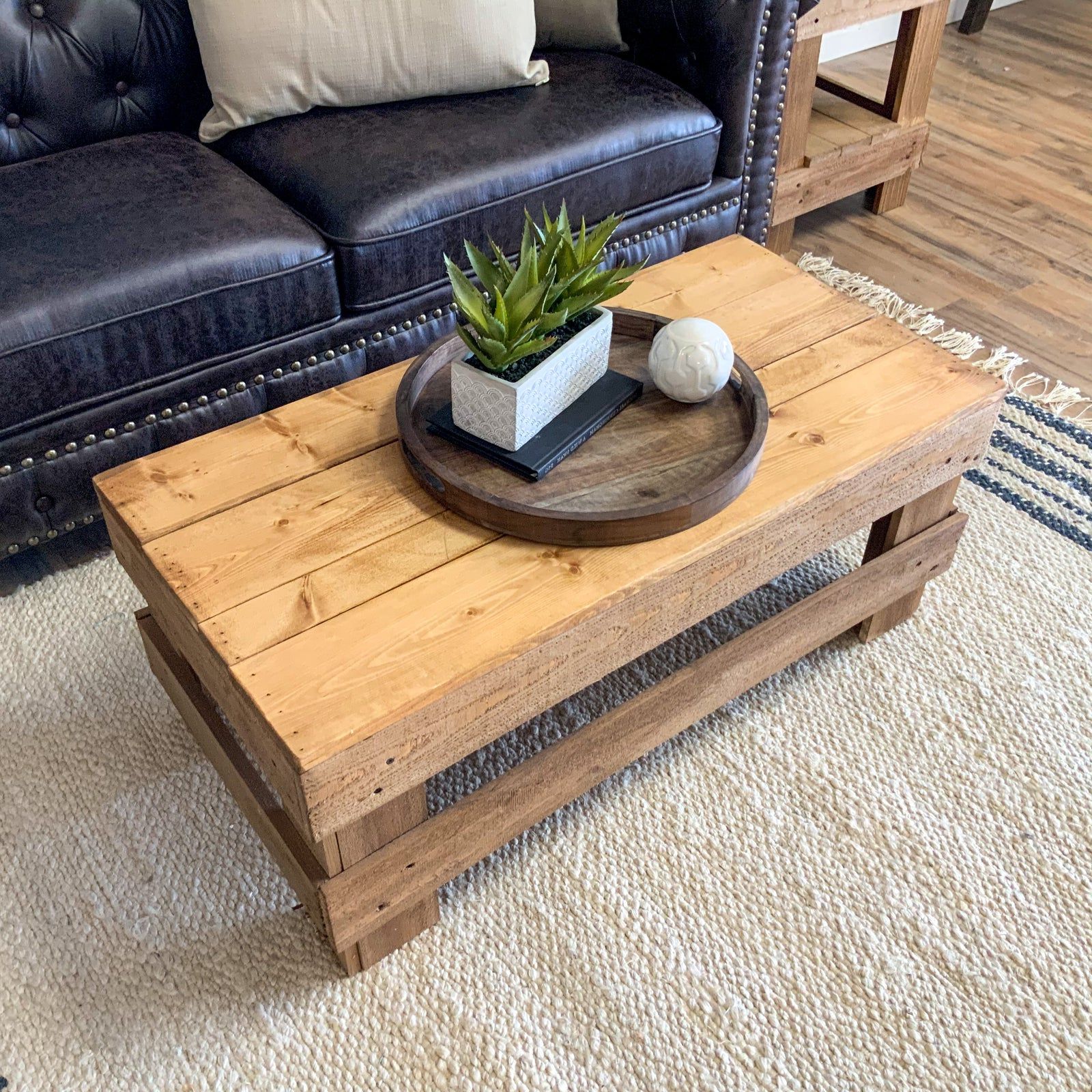 Woven Paths Landmark Pine Solid Wood Farmhouse Coffee Table, Walnut Intended For Woven Paths Coffee Tables (View 6 of 20)