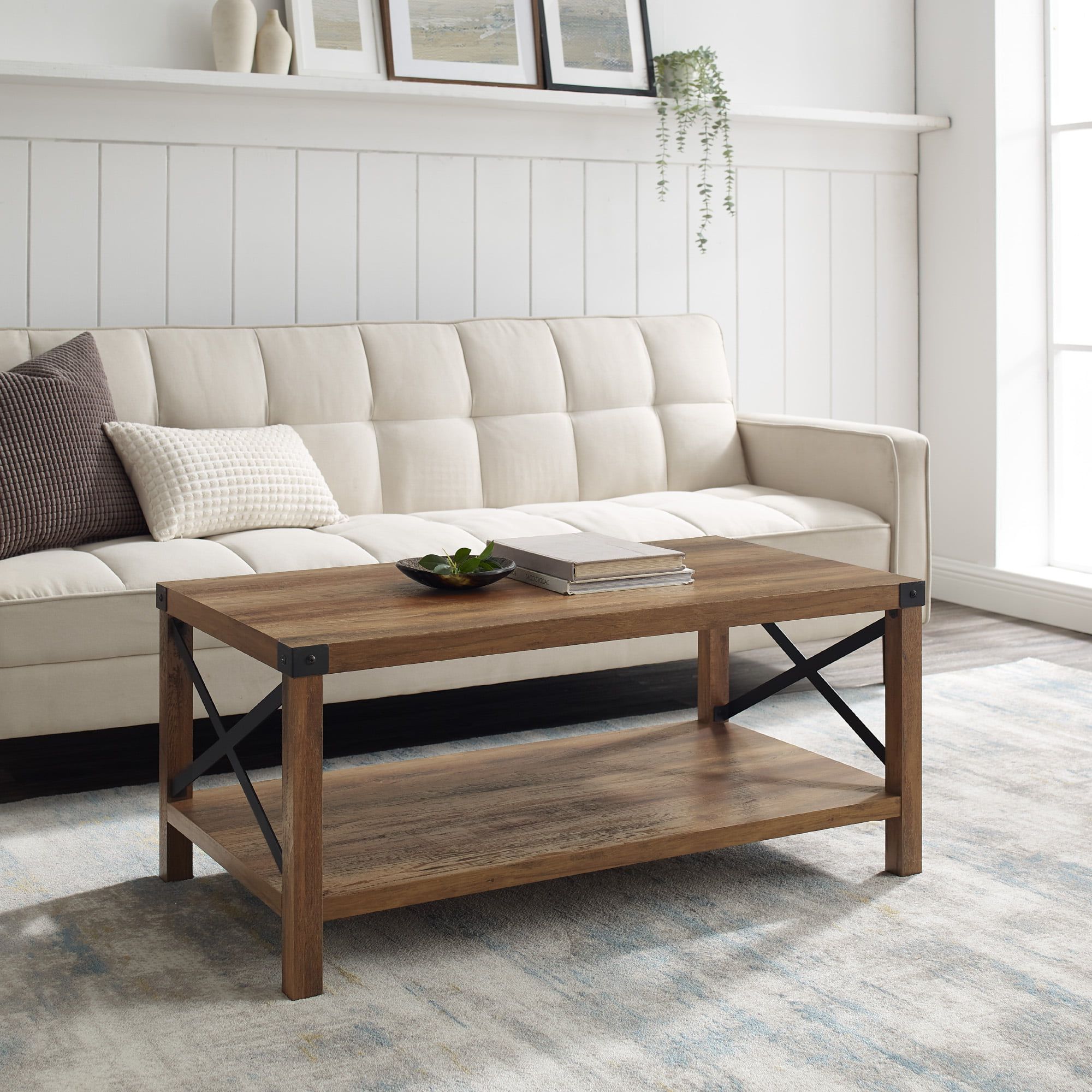 Woven Paths Magnolia Metal X Coffee Table, Reclaimed Barnwood – Walmart Intended For Woven Paths Coffee Tables (View 16 of 20)