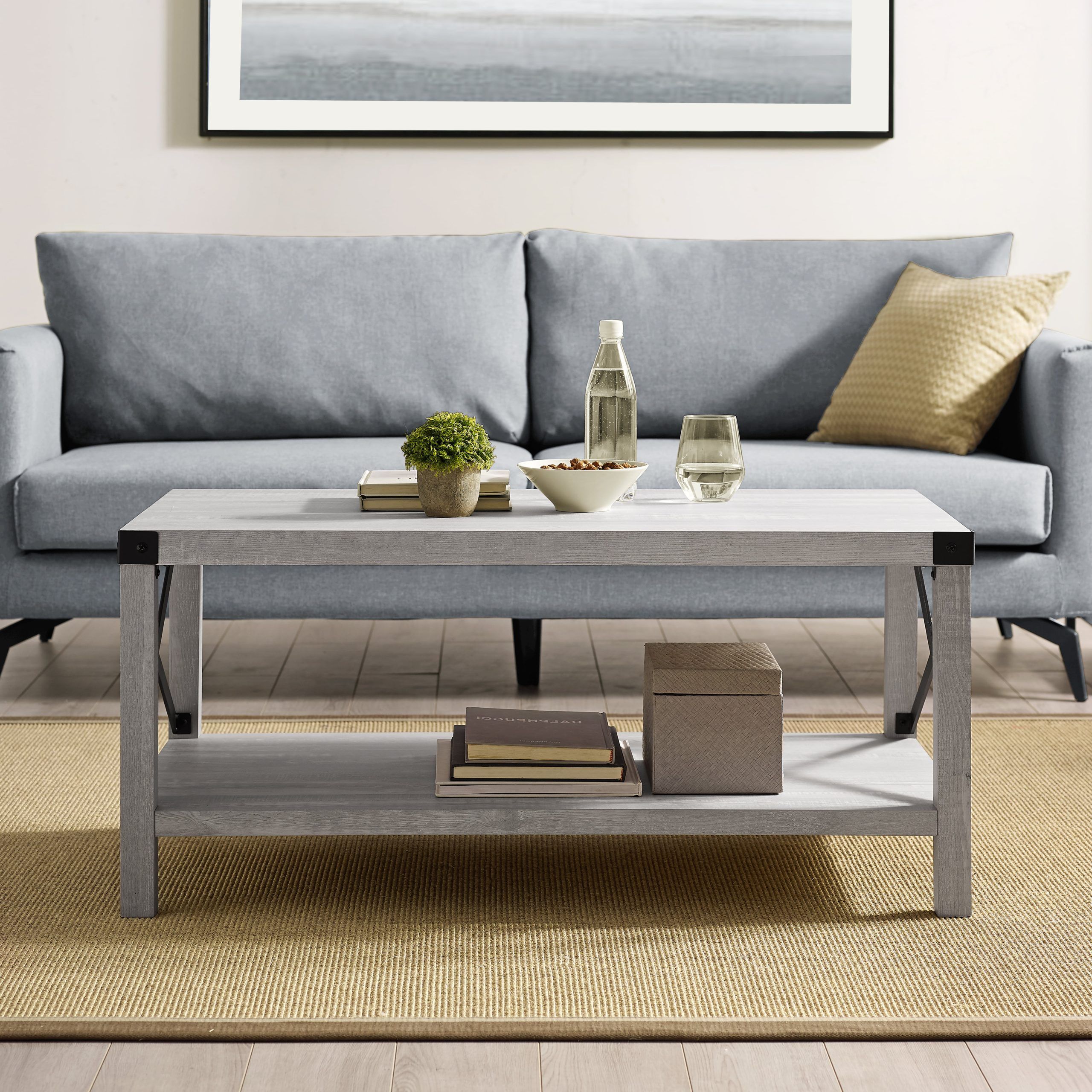 Woven Paths Magnolia Metal X Coffee Table, Stone Grey – Walmart Pertaining To Woven Paths Coffee Tables (Gallery 7 of 20)