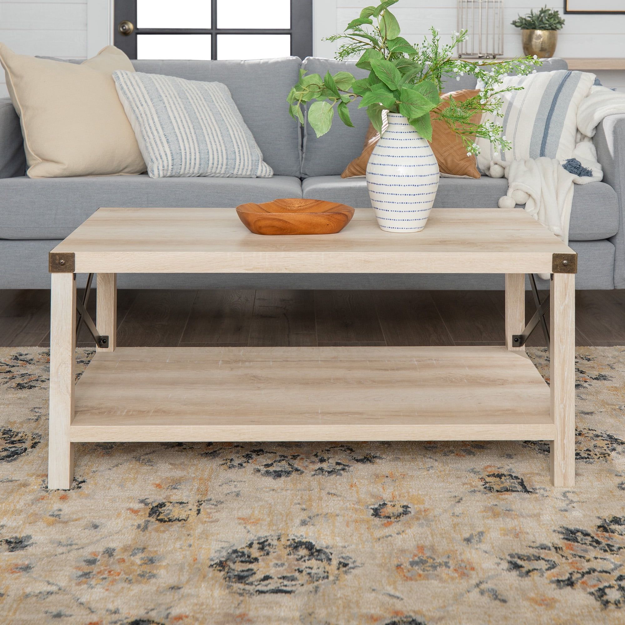 Woven Paths Magnolia Metal X Coffee Table, White Oak – Walmart Inside Woven Paths Coffee Tables (Gallery 20 of 20)