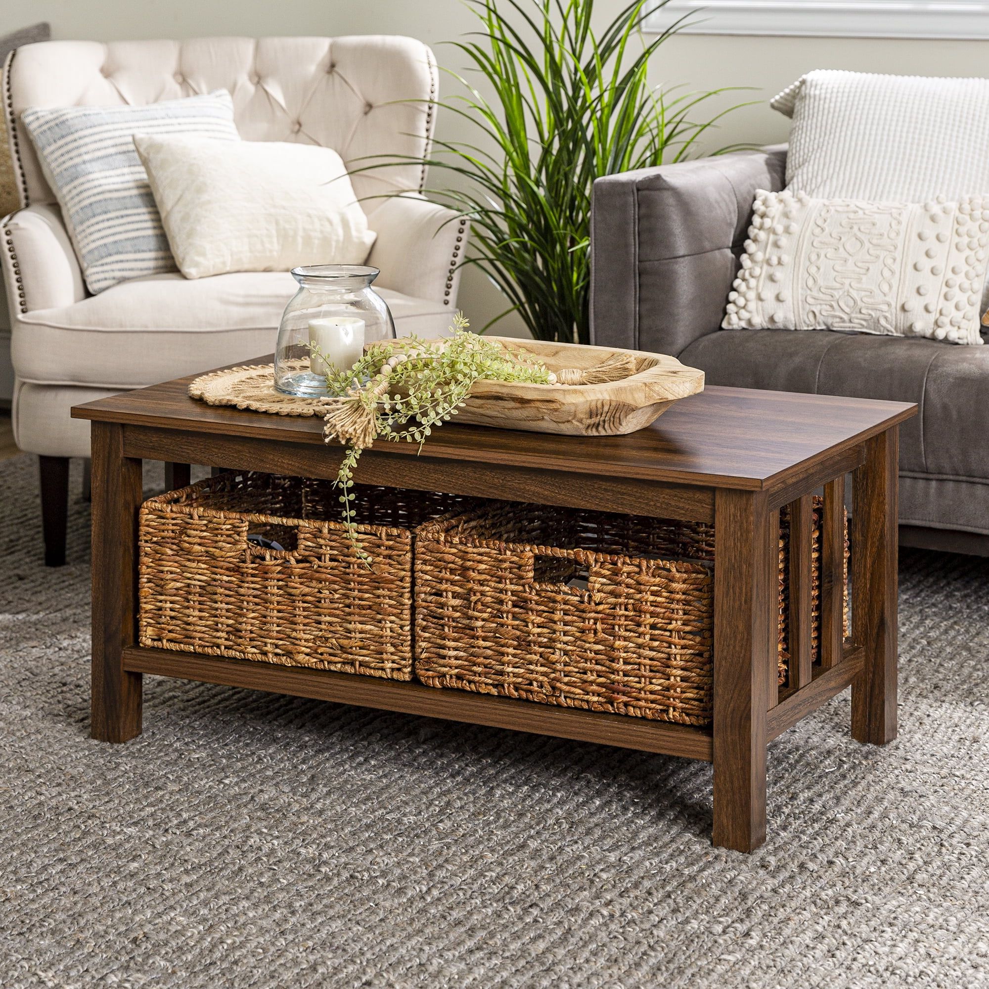 Woven Paths Traditional Storage Coffee Table With Bins, Dark Walnut Intended For Woven Paths Coffee Tables (View 2 of 20)